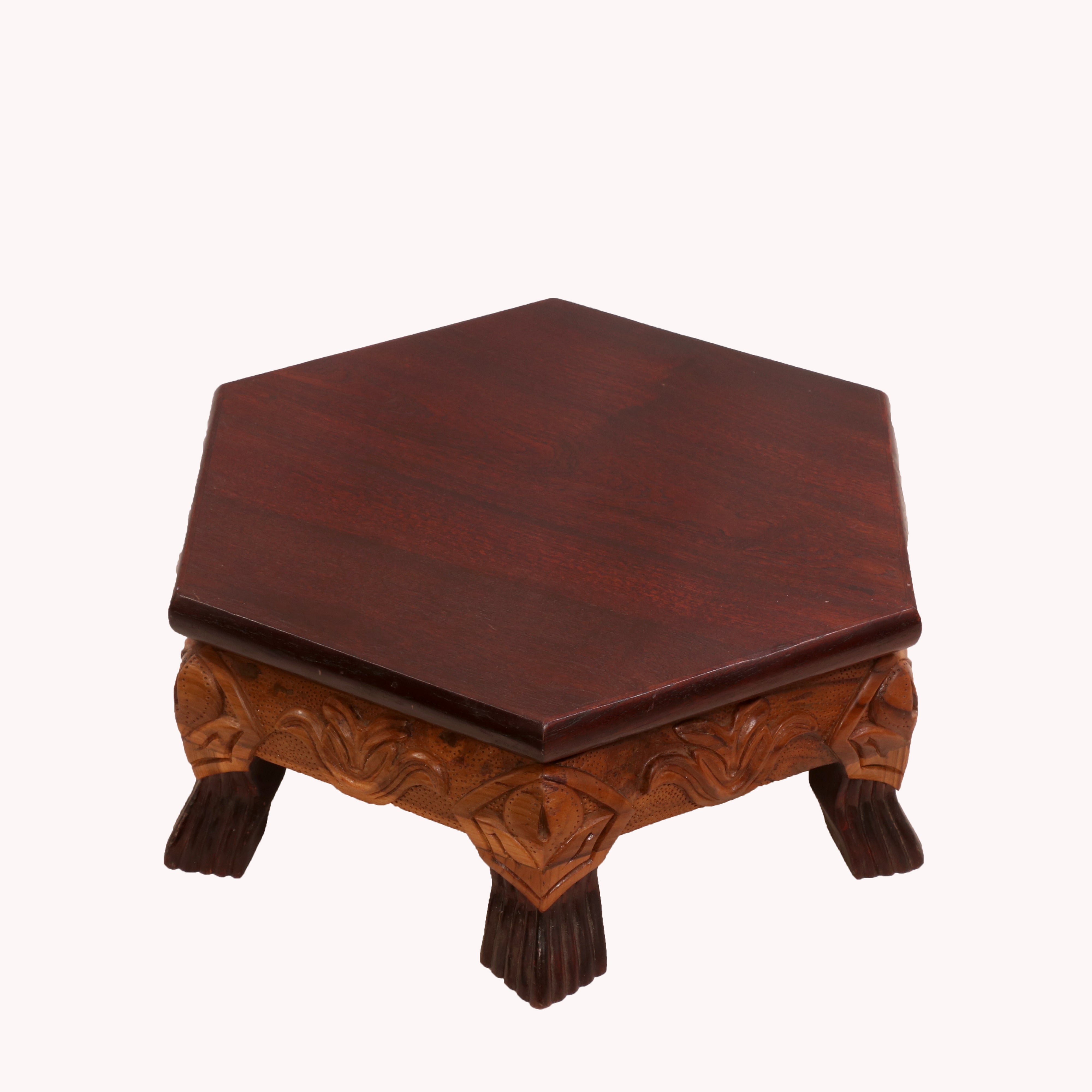 Solid Rustic dual Tone Hexagonal Wooden Bajot Bajot