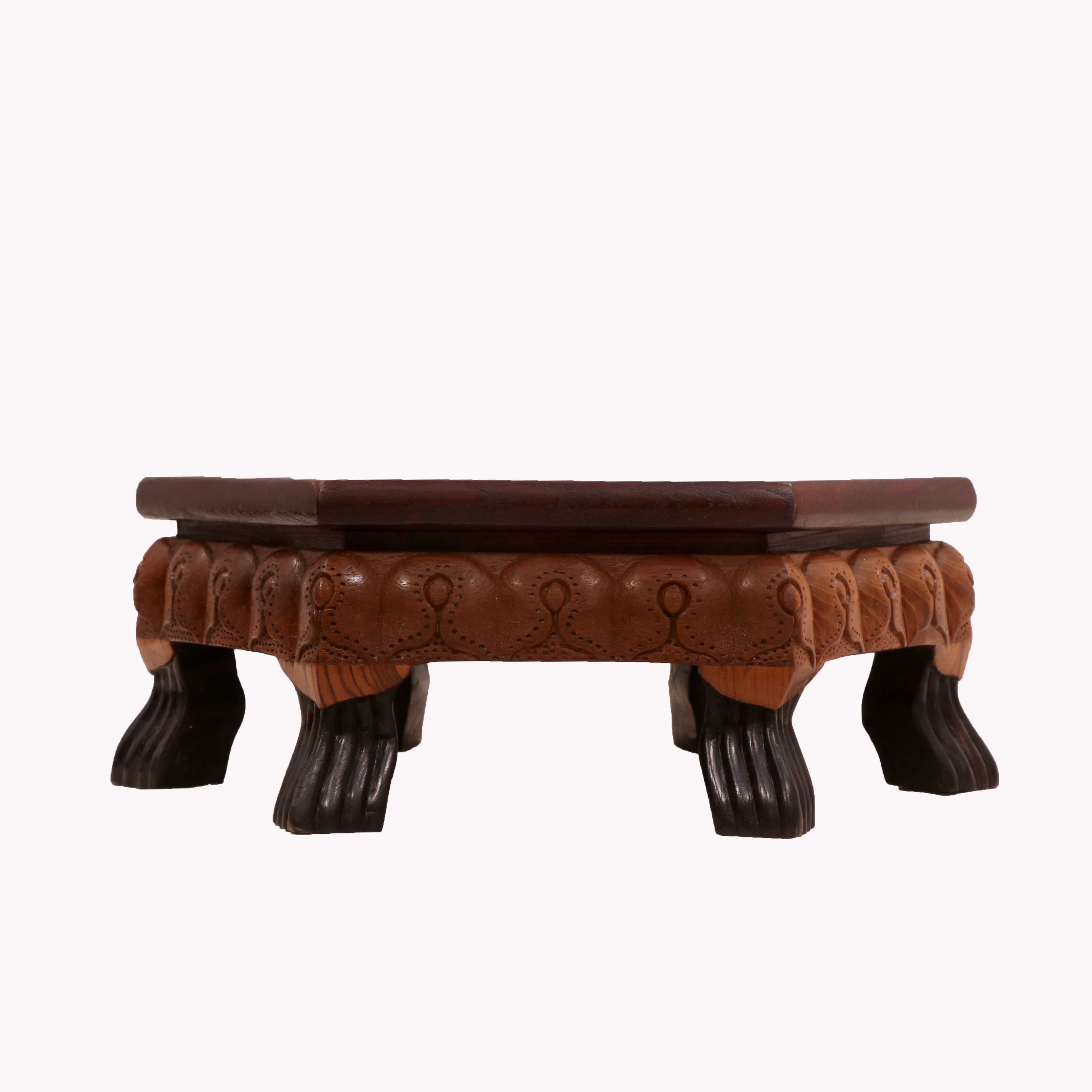 Delicate Floral dual Tone Hexagonal TEAK Wood Bajot/Choki Default Title Bajot