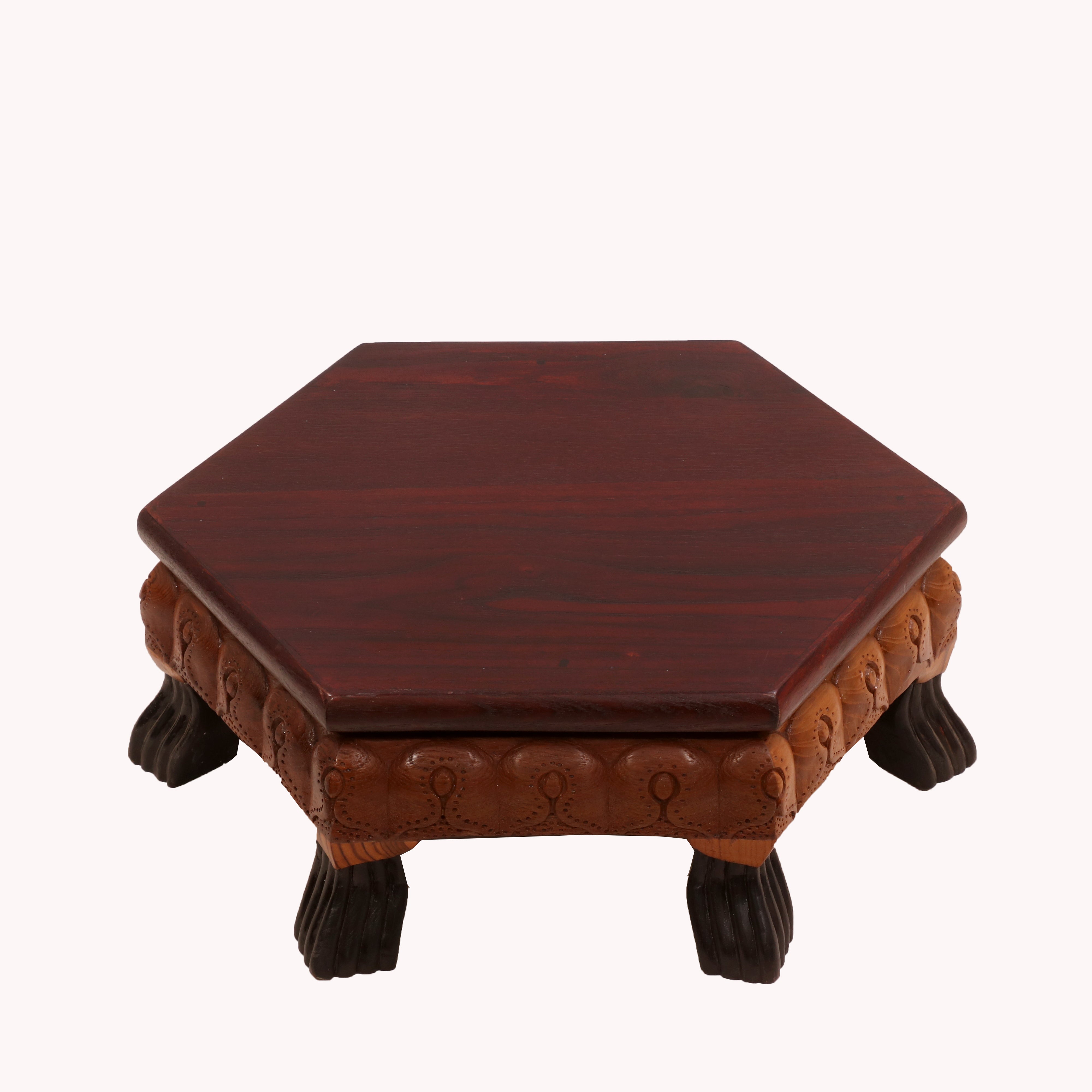 Delicate Floral dual Tone Hexagonal TEAK Wood Bajot/Choki Bajot