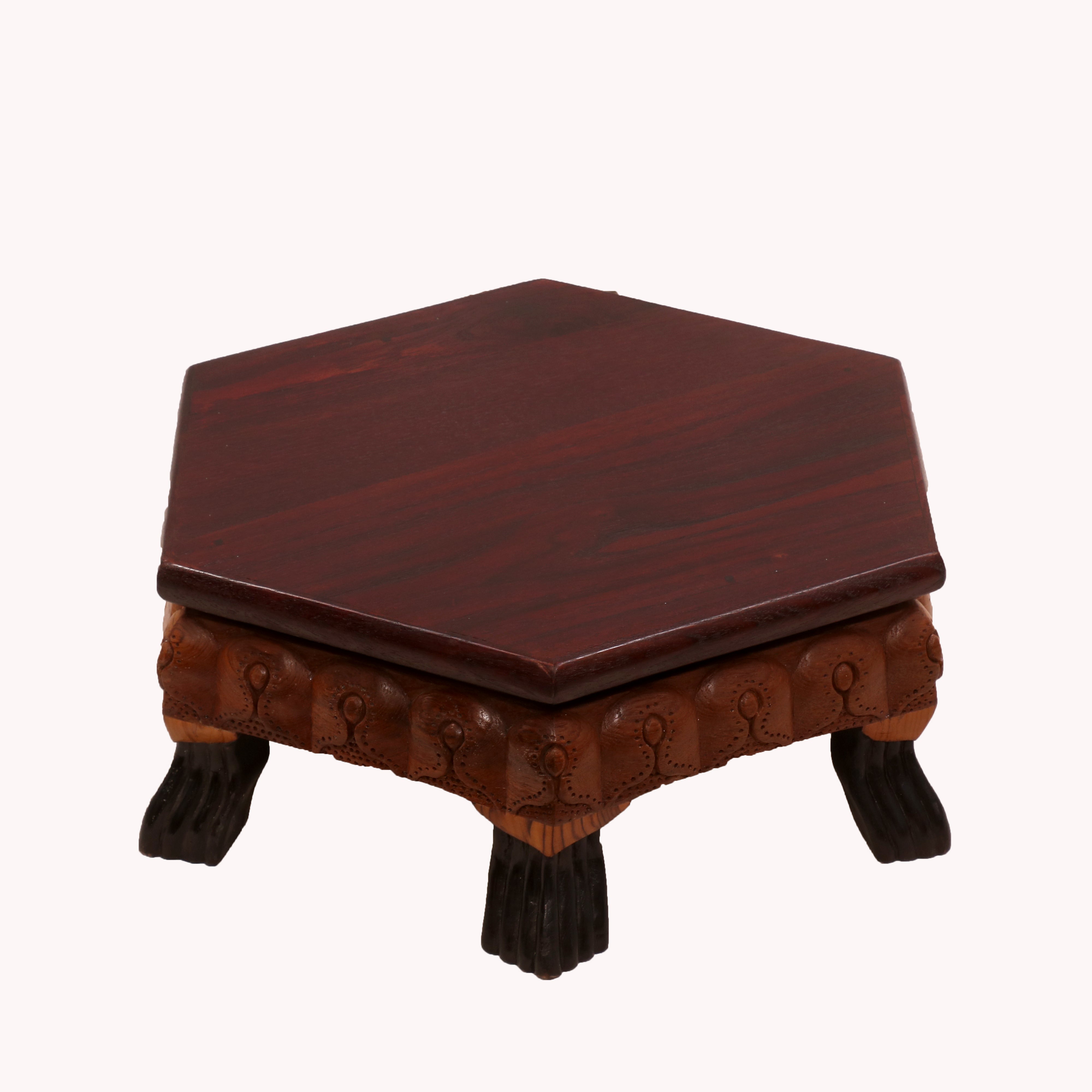 Delicate Floral dual Tone Hexagonal TEAK Wood Bajot/Choki Bajot