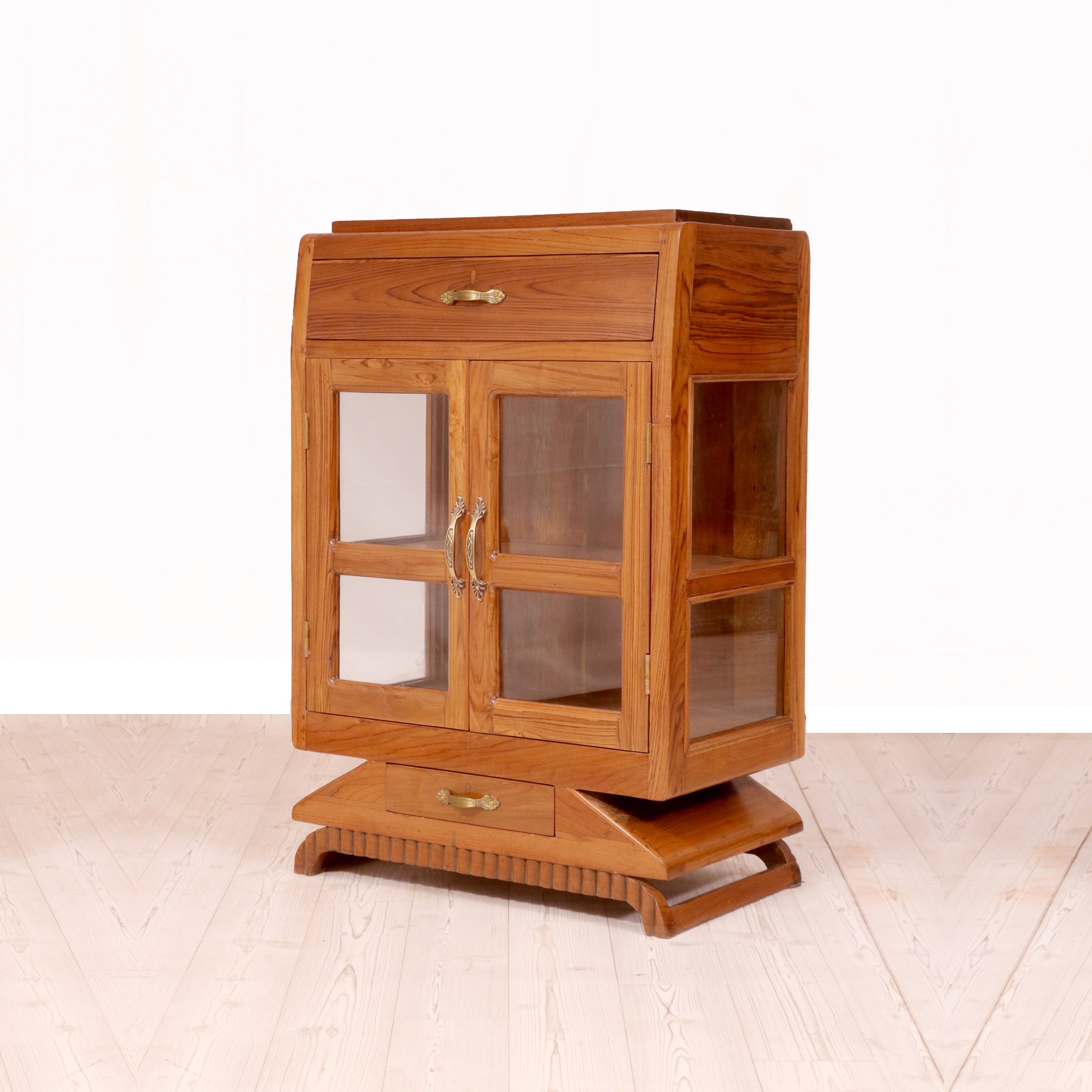 Aesthetically Carved 2-Drawers with Compartment Side Table Cupboard