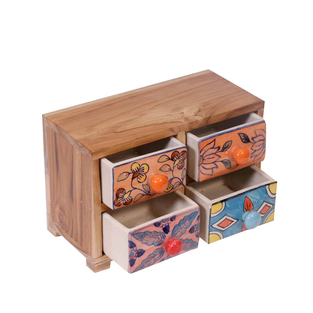 Simple Multiple Wide Teak Wooden Ceramic Drawer Chest Desk Organizer