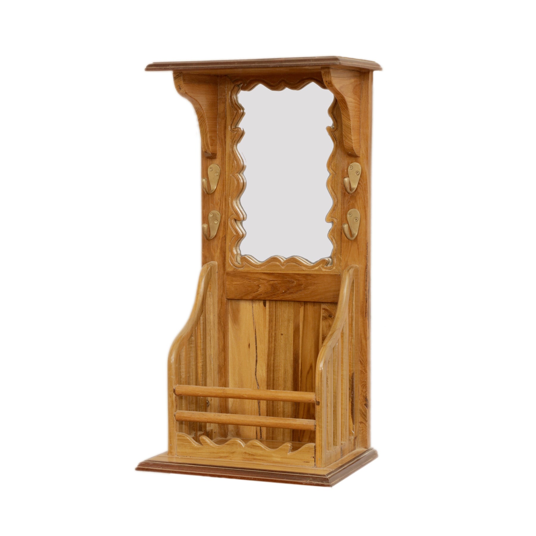 Wooden Hanging Cabinet with Hooks and Mirror Paper Holder