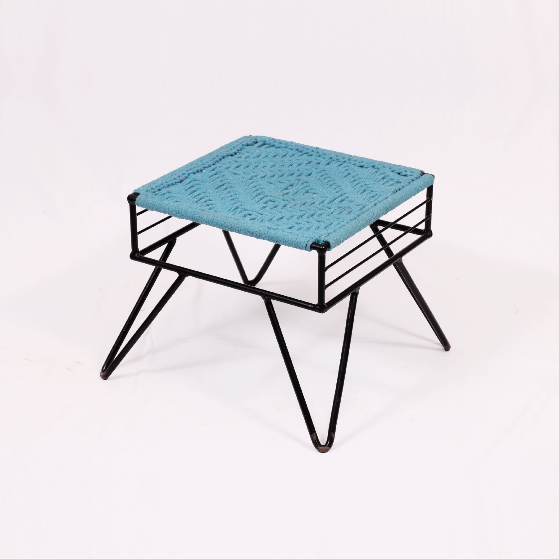 Woven Iron Stool Blue Stool