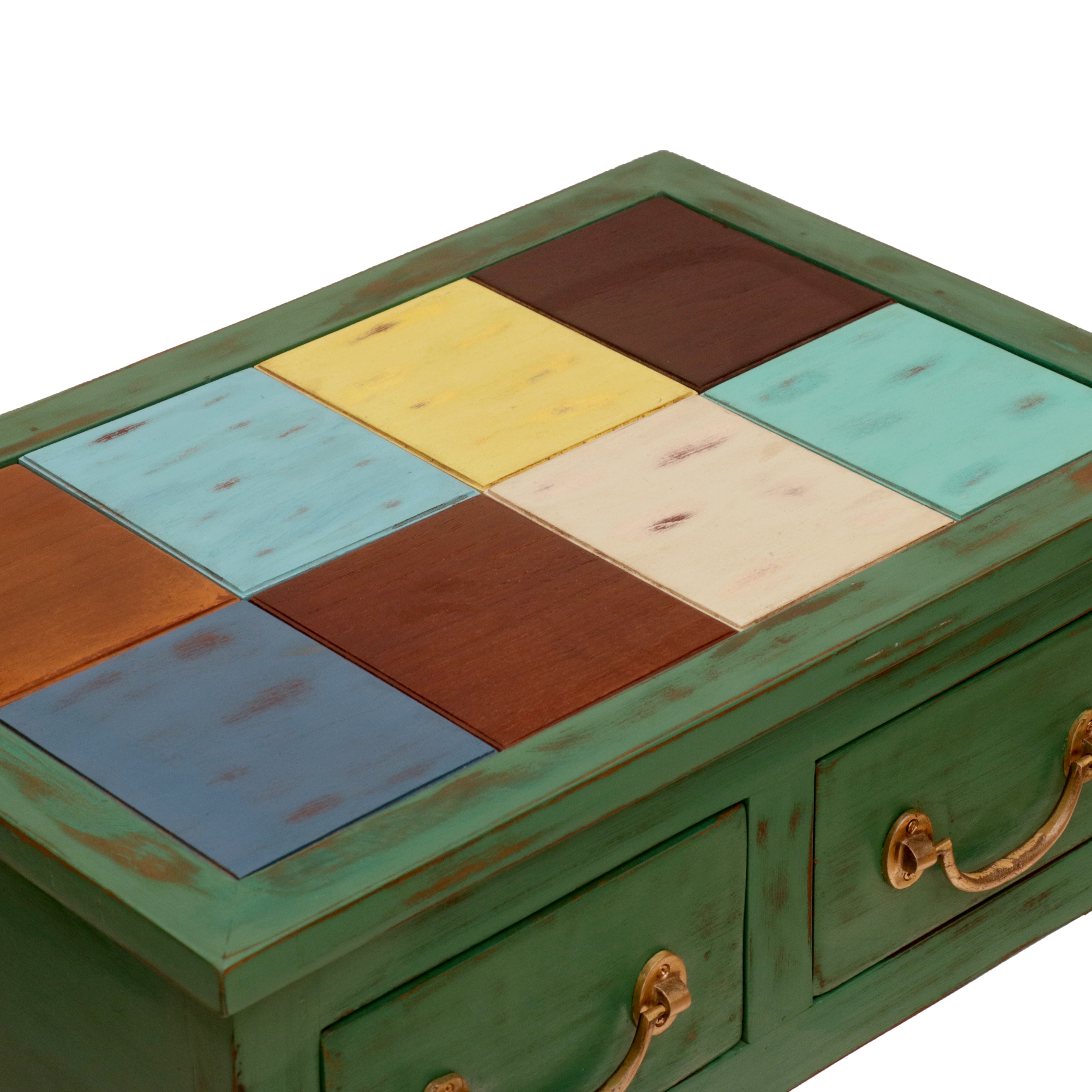 Playful Green Distressed Table End Table