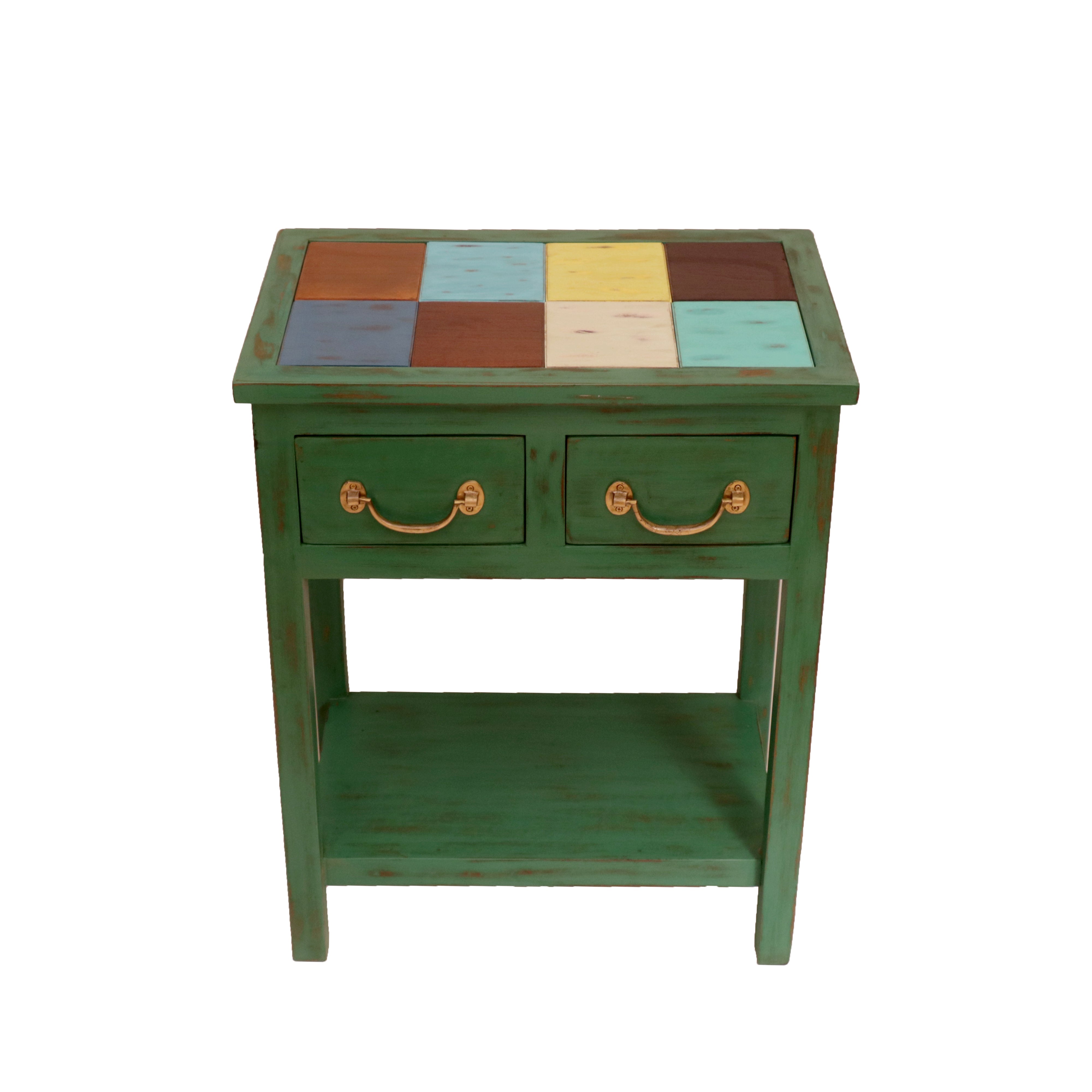 Playful Green Distressed Table End Table