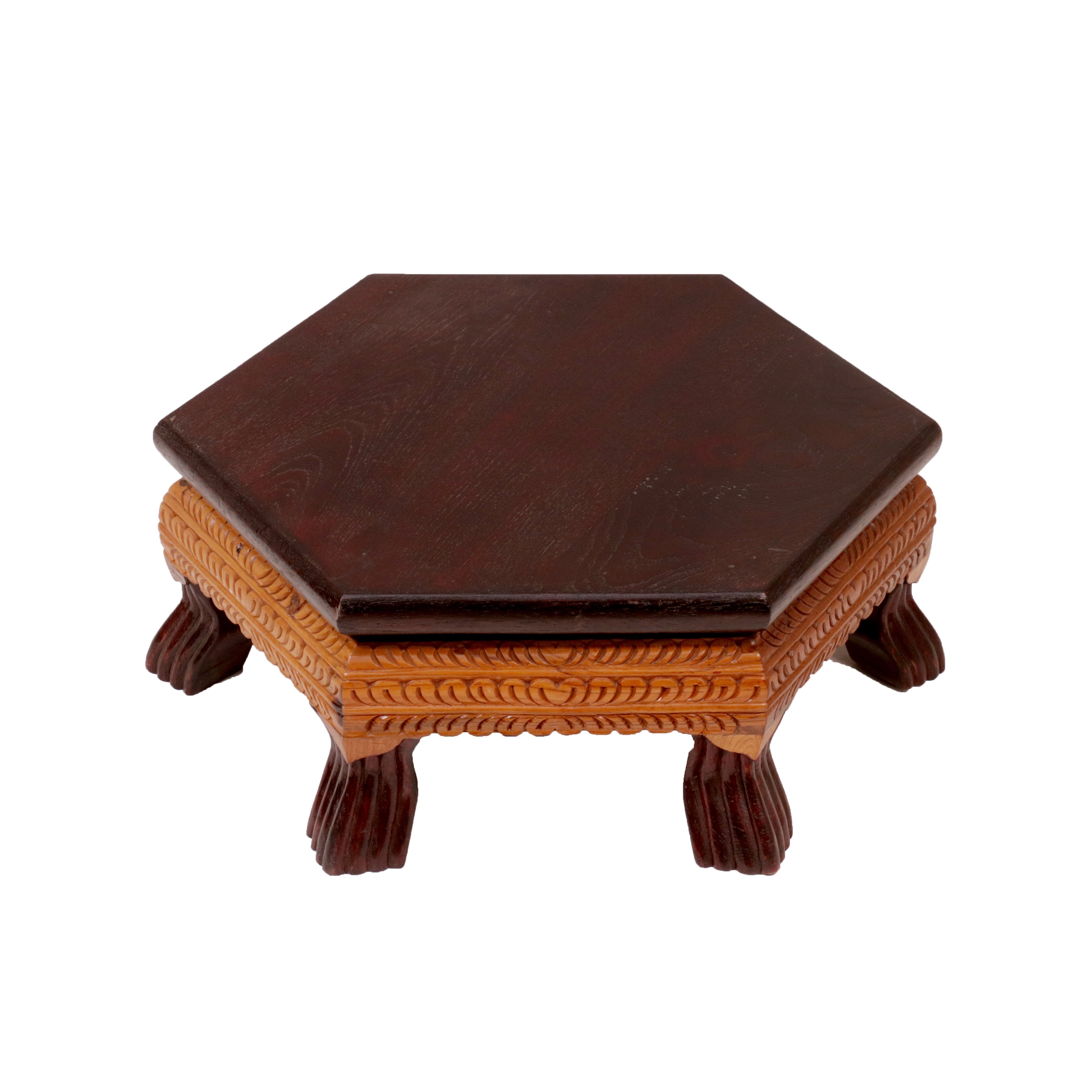 Intricate Leaf dual Tone Hexagonal TEAK Wood Bajot Bajot
