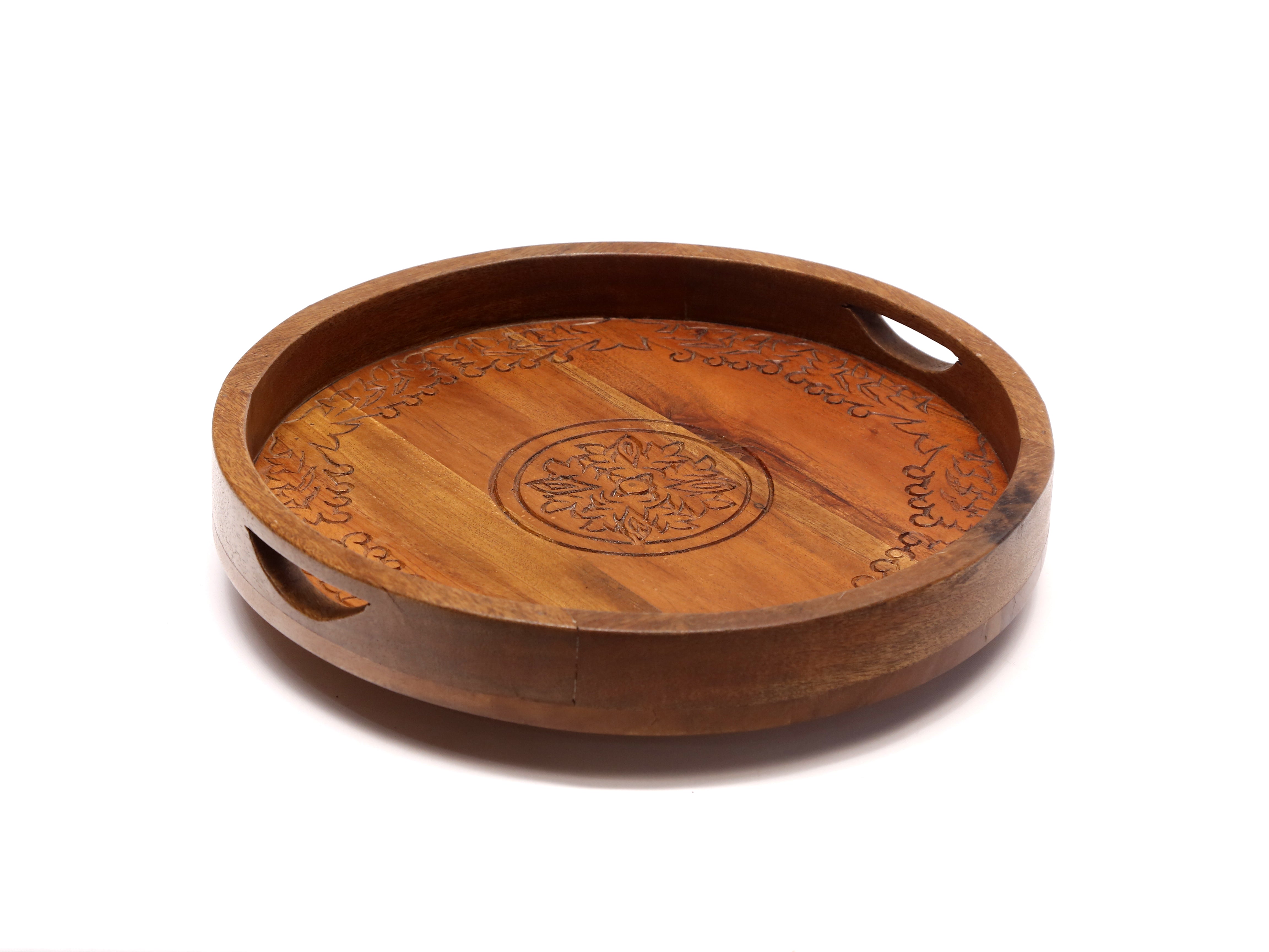 Compact Round Stenciled Wooden Tray Default Title Tray