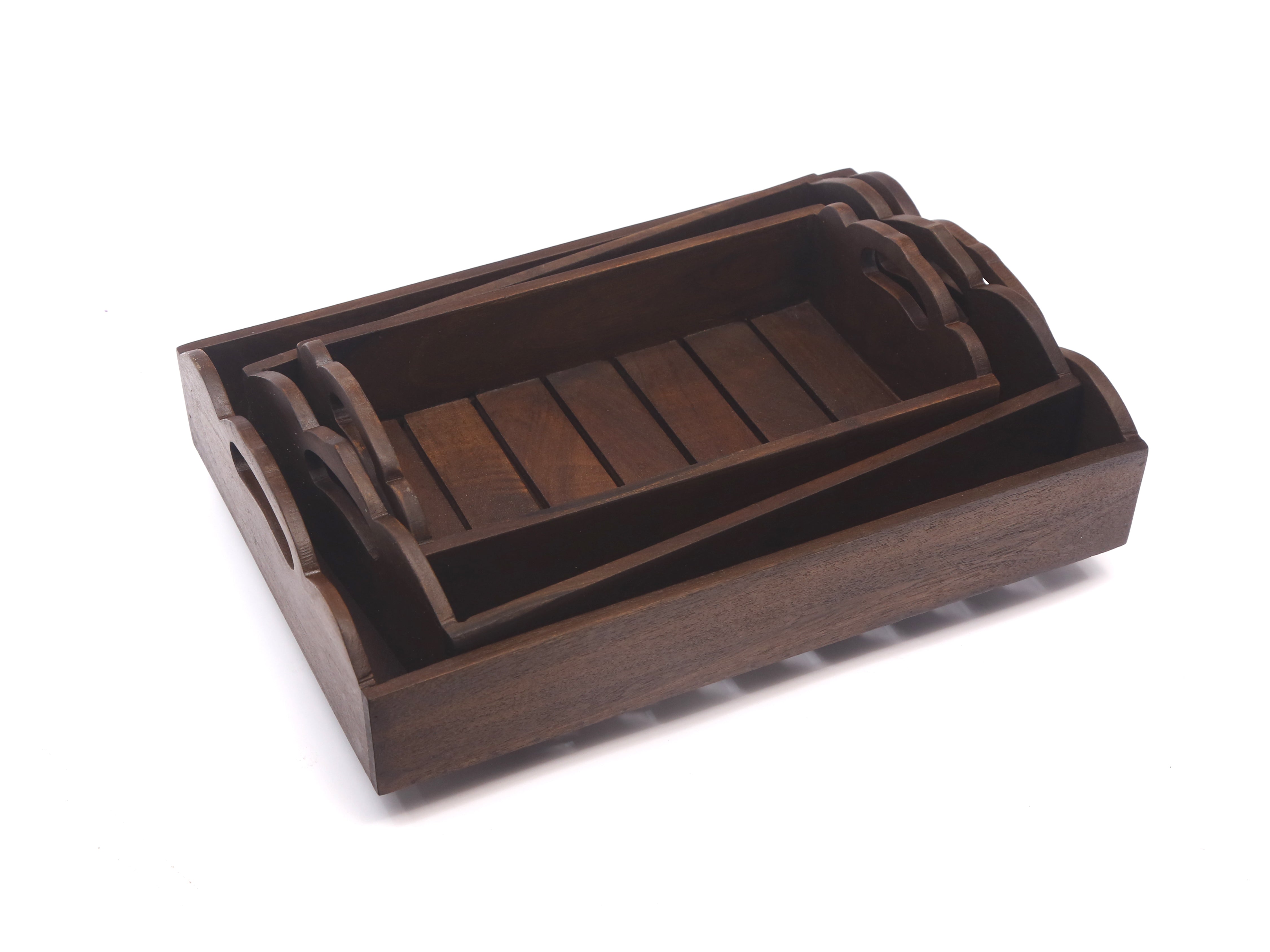 Curves and Stripes Tray - Set of 3 Mahogany Touch Tray