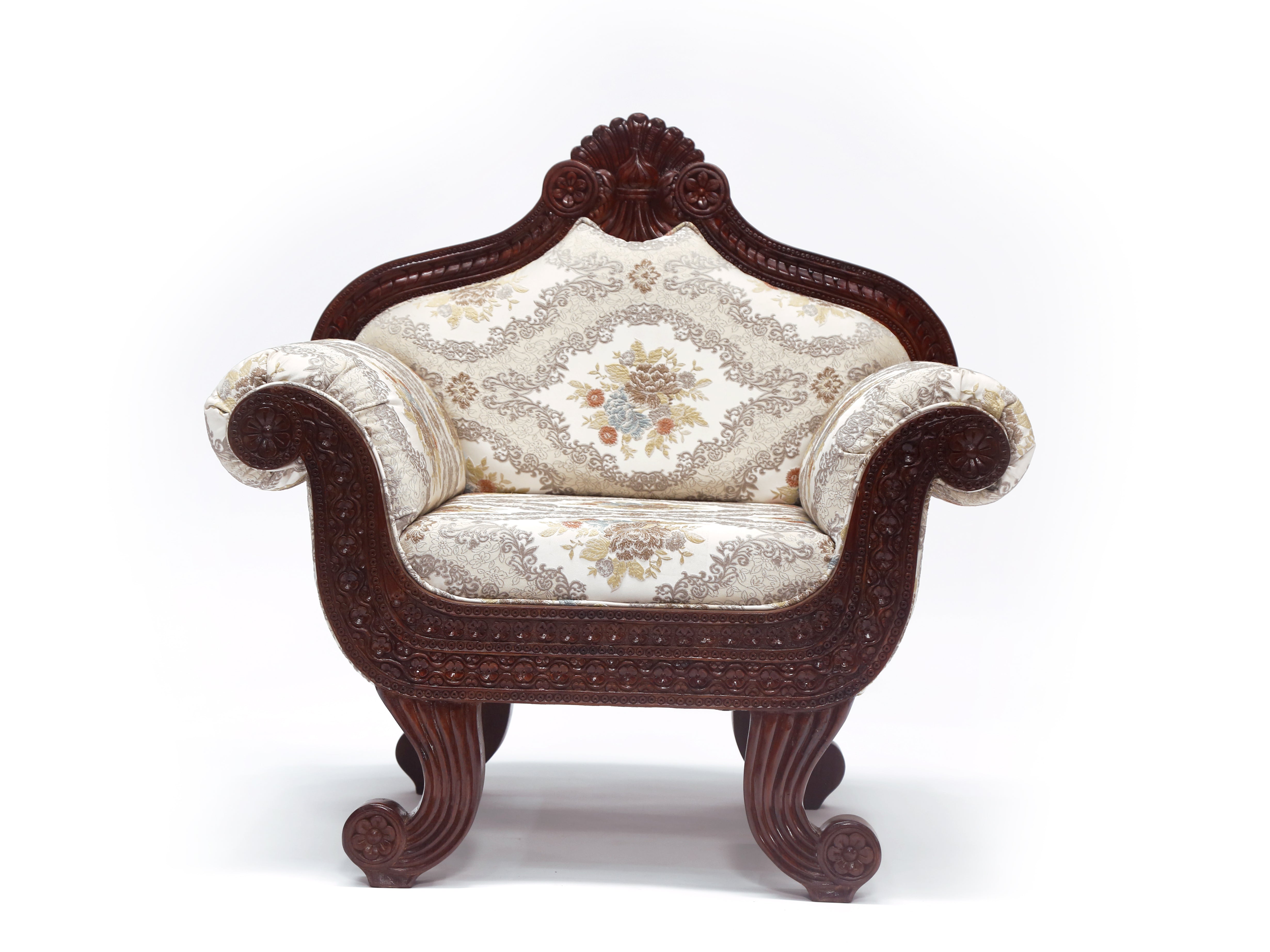 Solid Teak Intricate Carved Single Seater Sofa Sofa