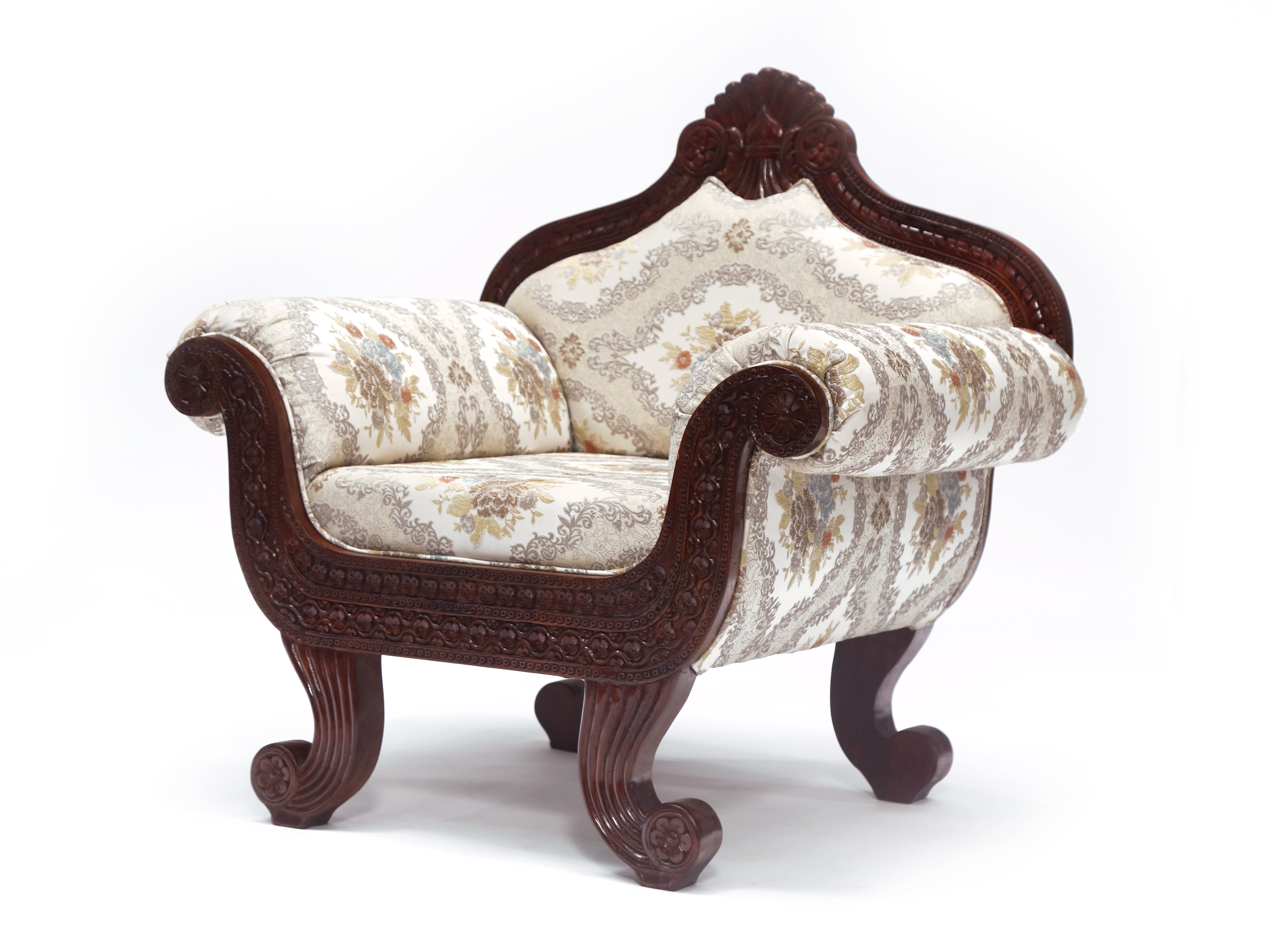 Solid Teak Intricate Carved Single Seater Sofa Sofa