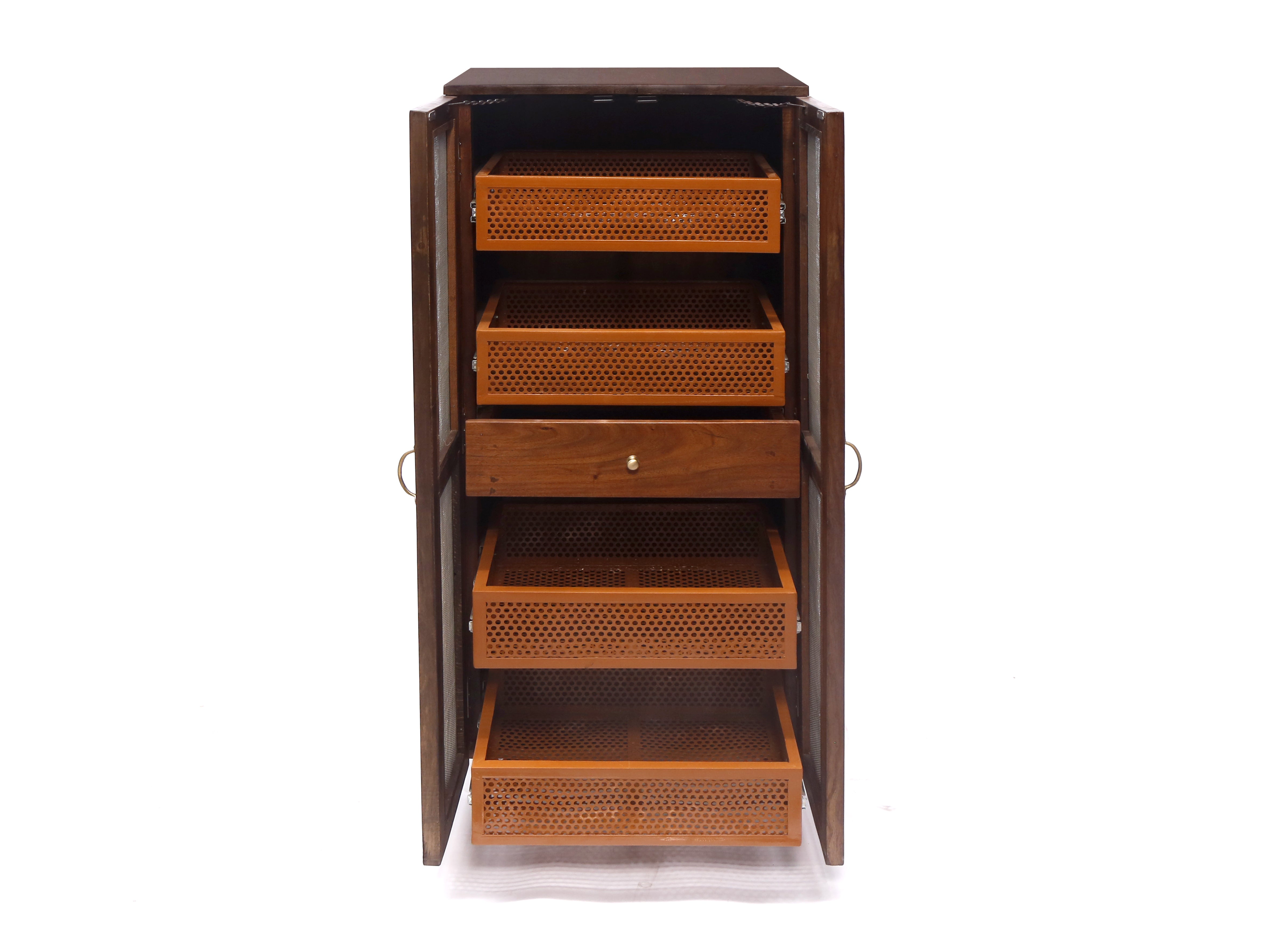 Wooden Frame Iron Jali Fruit & Vegetable Basket Cupboard Fruit & Vegetable Cabinet