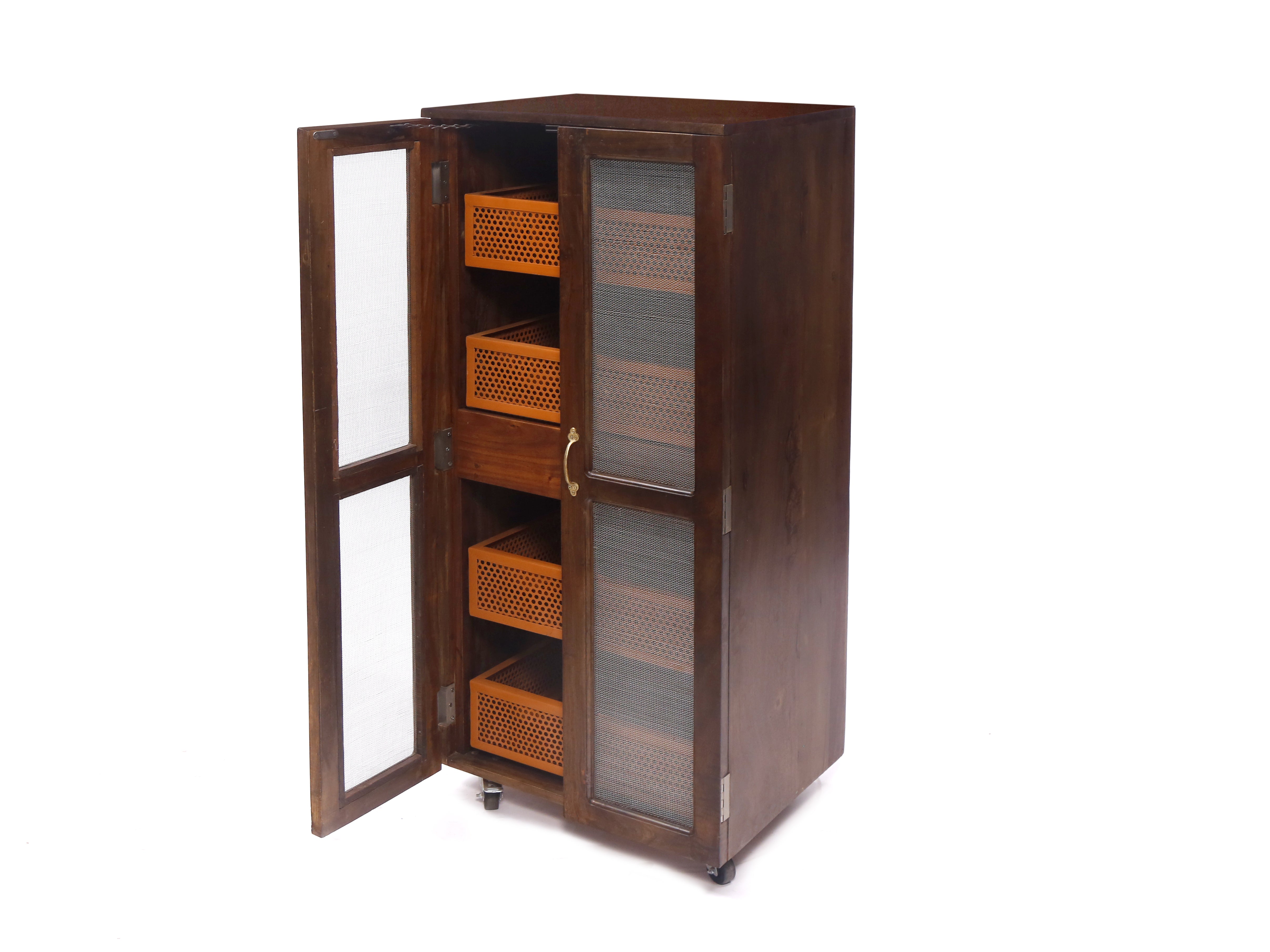 Wooden Frame Iron Jali Fruit & Vegetable Basket Cupboard Fruit & Vegetable Cabinet