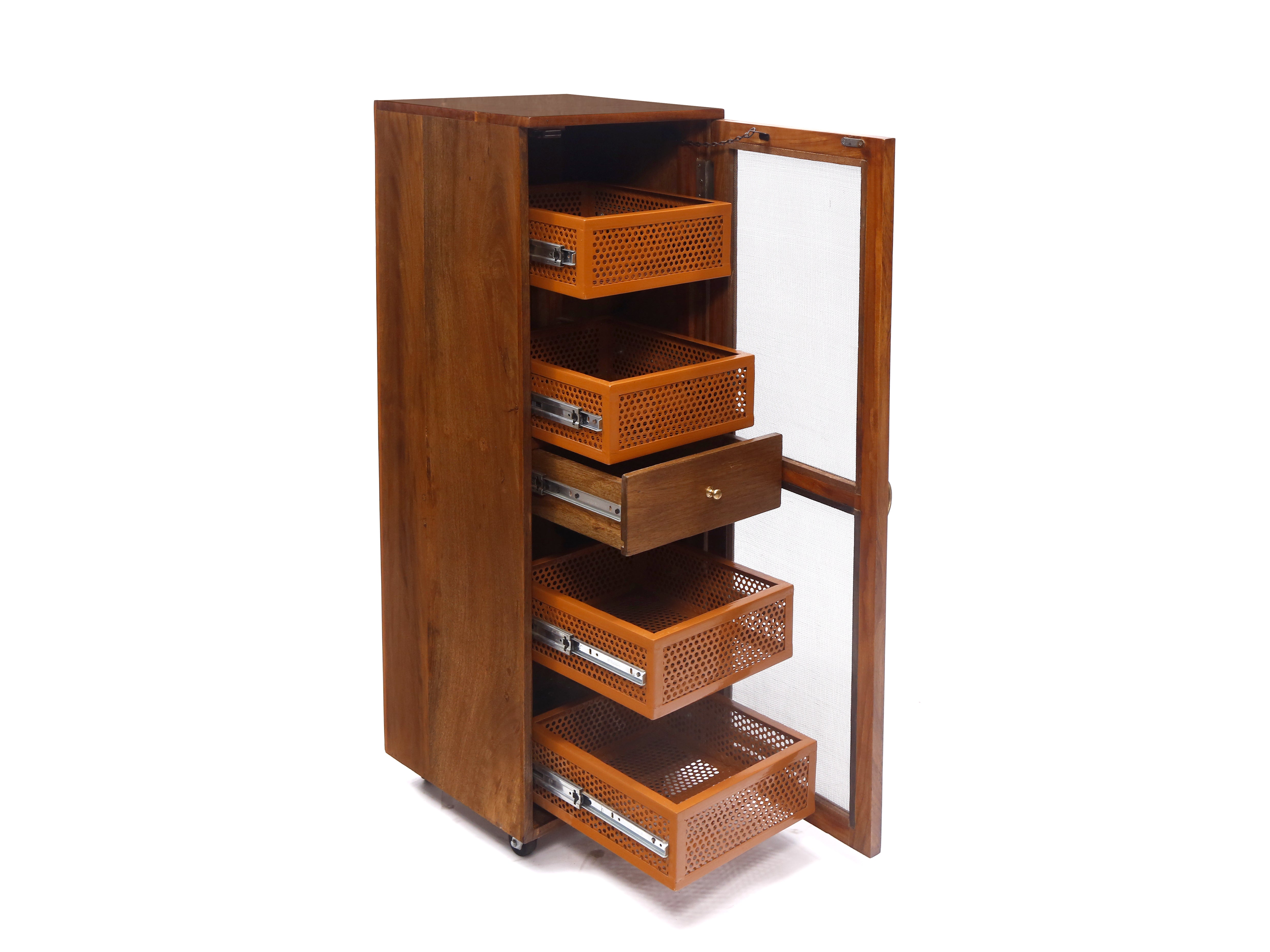 Wooden Long Vegetable Basket Trolley Fruit & Vegetable Cabinet