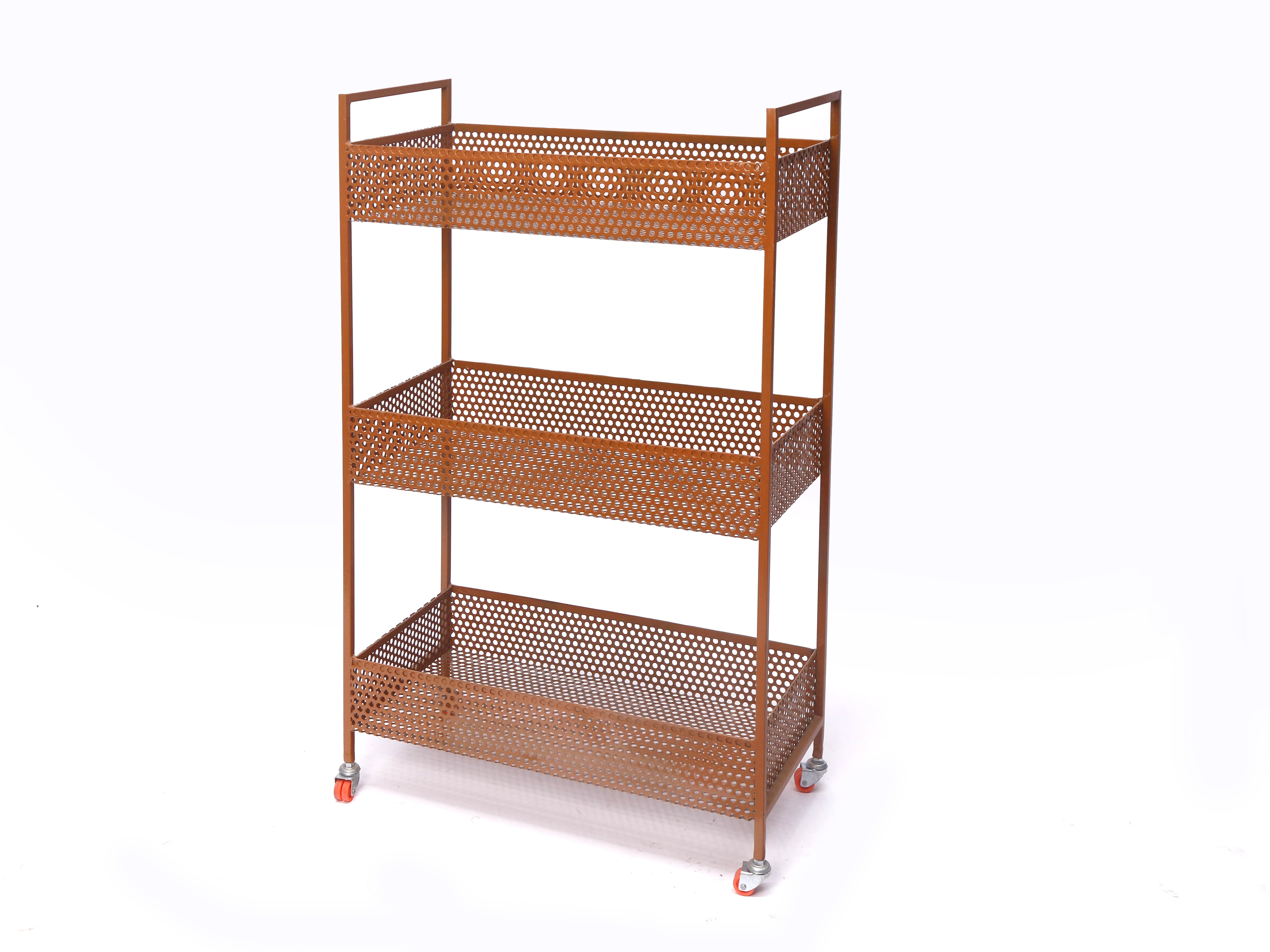 3-Tray Basket Fruit & Vegetable Trolley Orange Fruit & Vegetable Cabinet
