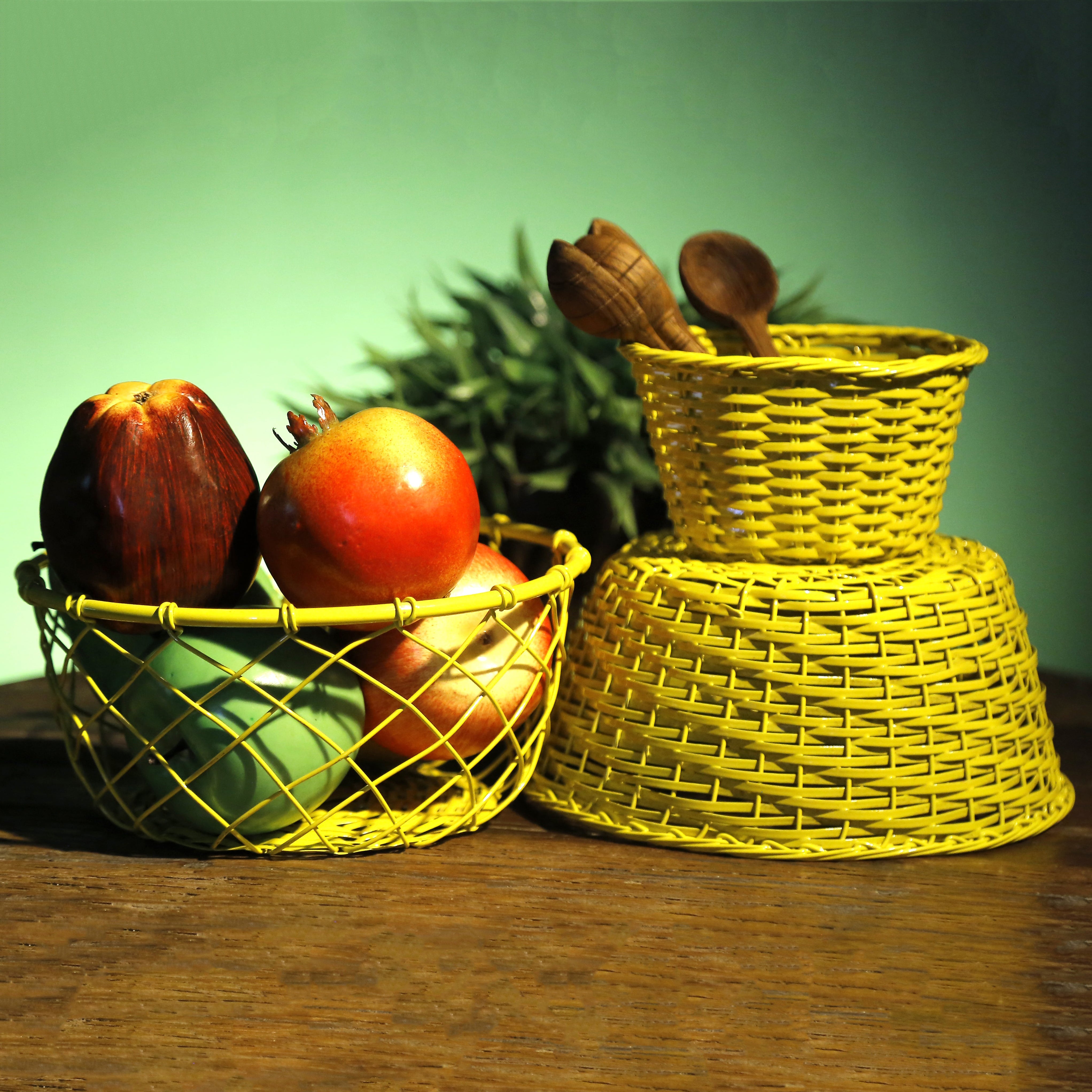 (Set of 3) Yellow Coloured Fruit Crate Metallic Tray Set Tray