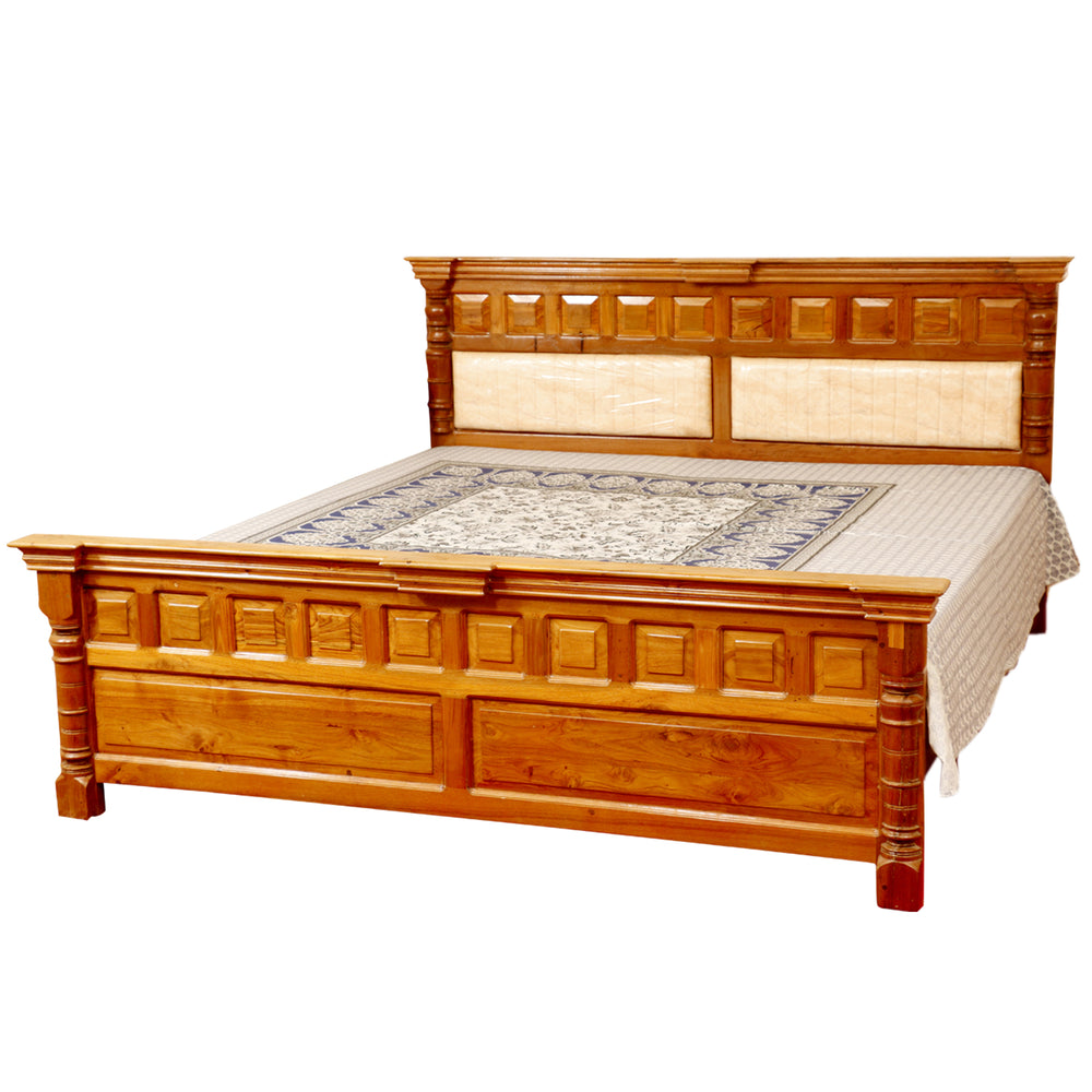 Solid Wood Bed in Light Brown Finish (Teak wood)