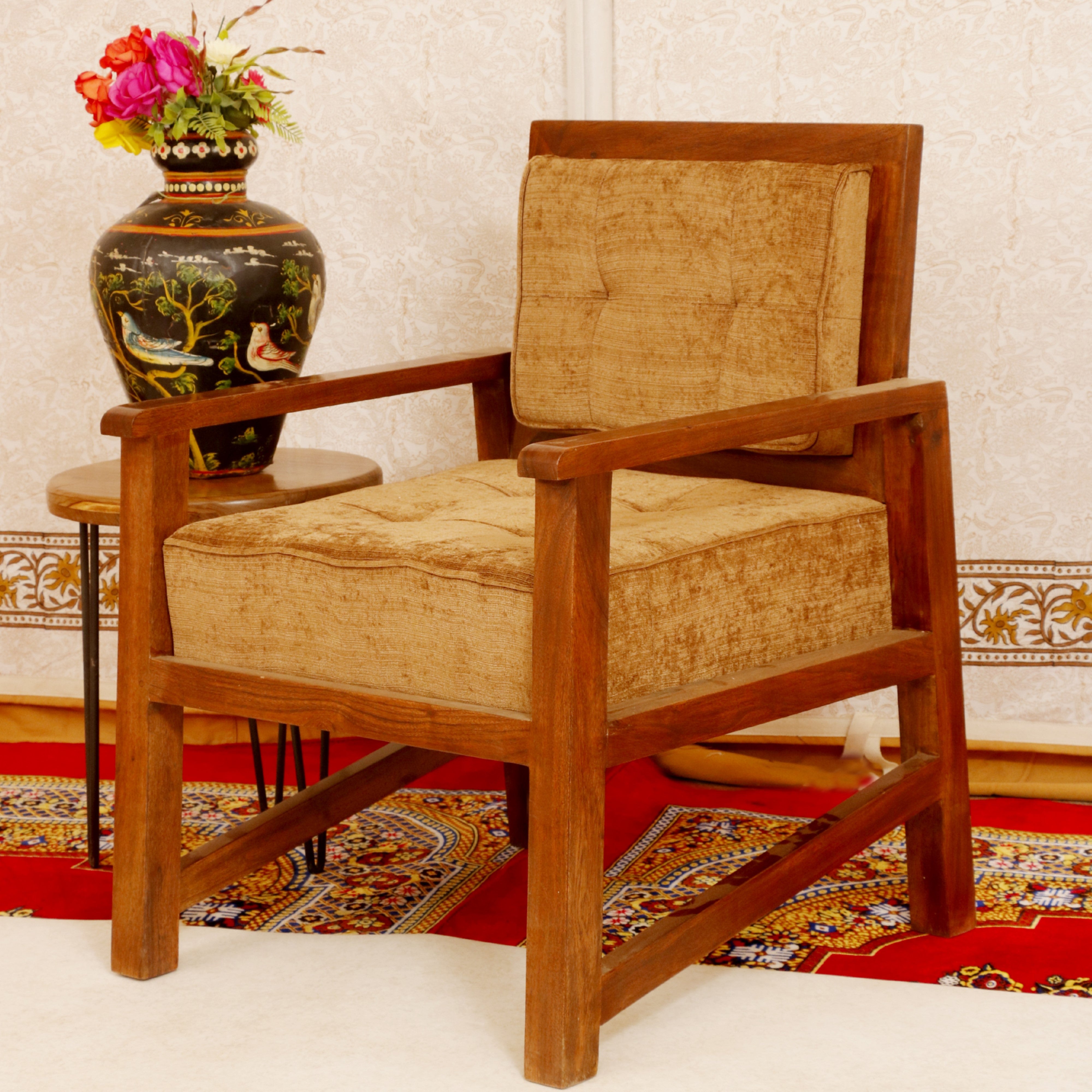Classical Single Seater Relax Handmade Wooden Sofa Arm Chair