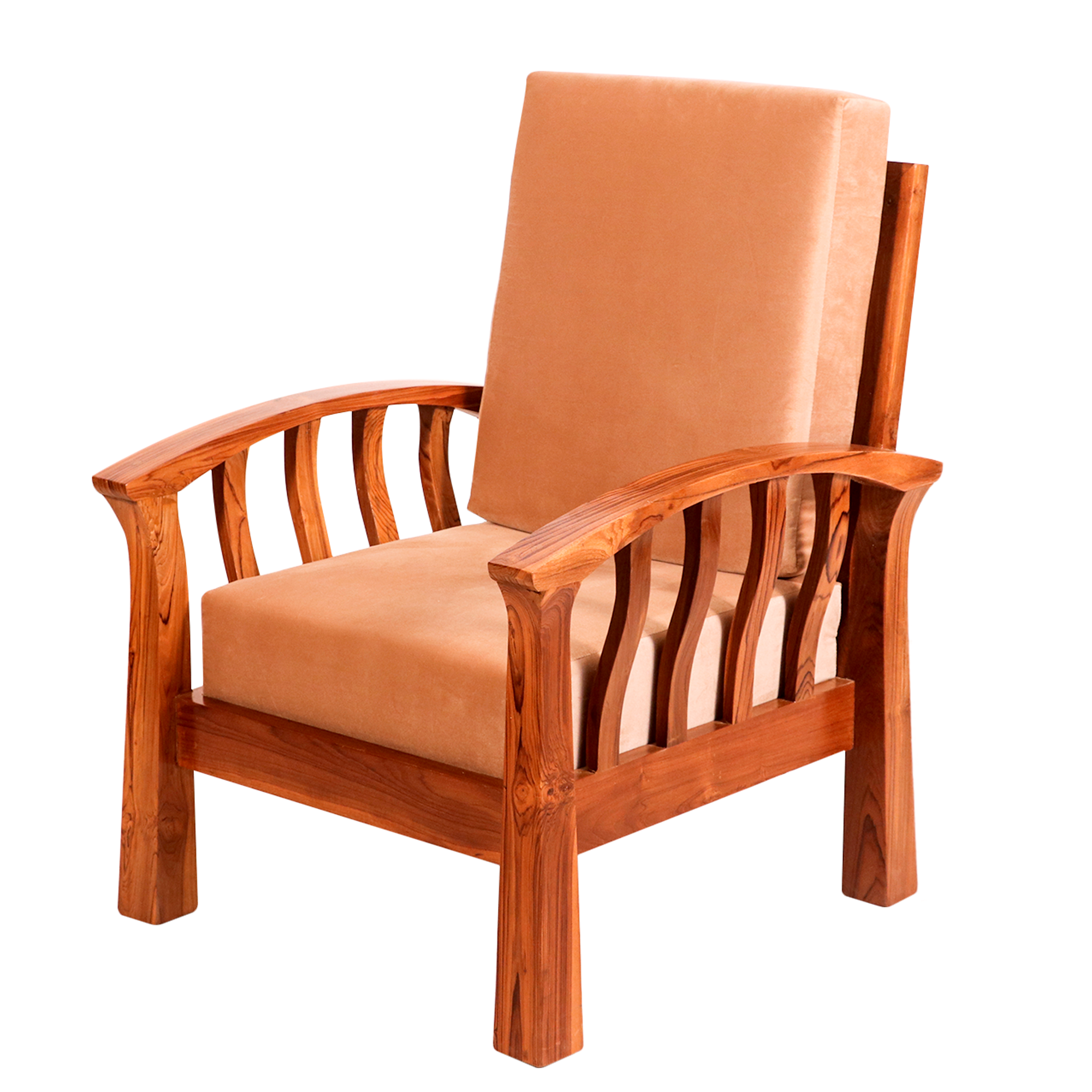 Teak wood curved strip design 3+1+1 Seater Sofa Sofa