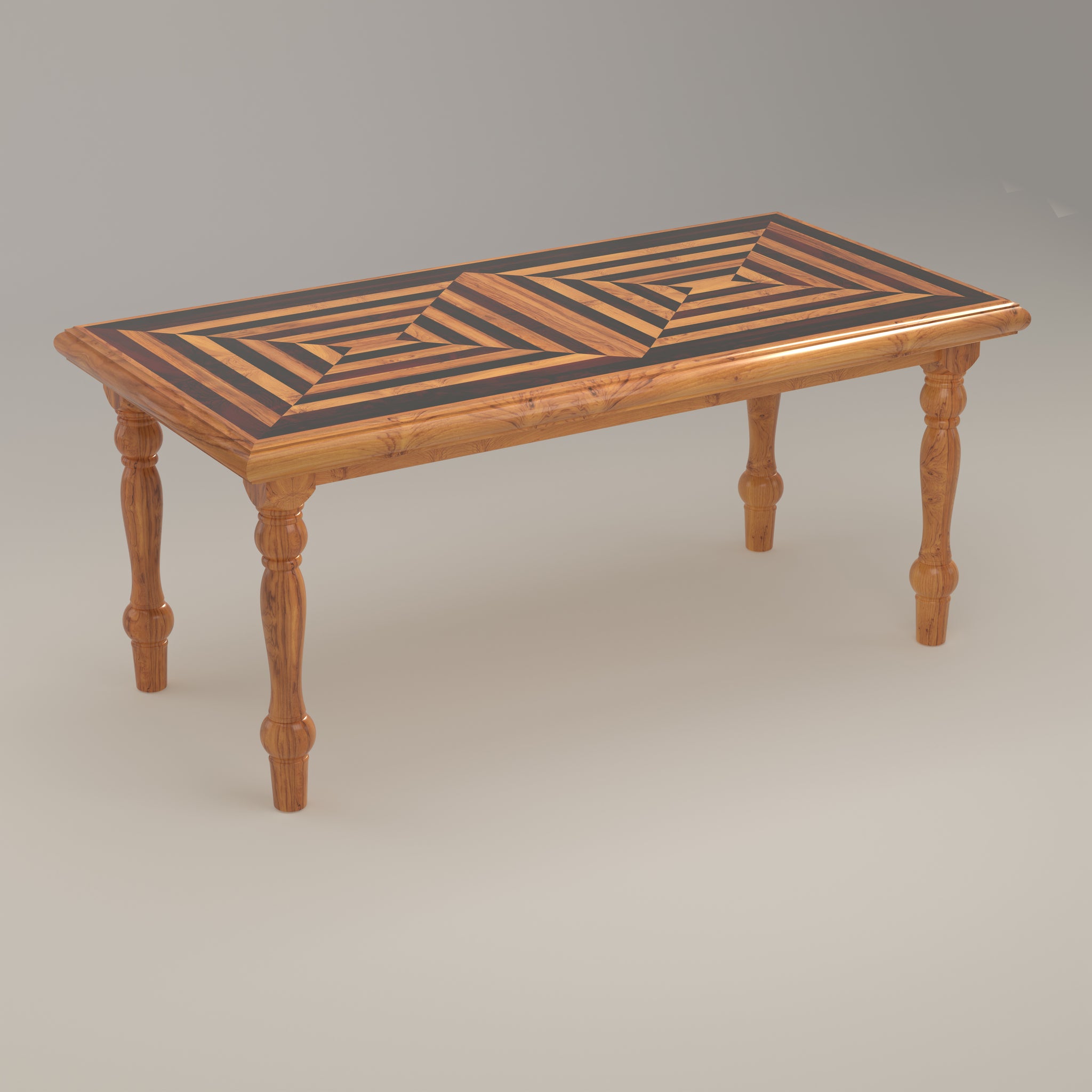 Antique Wooden Premium Inlay Round Leg Teak Dining Table