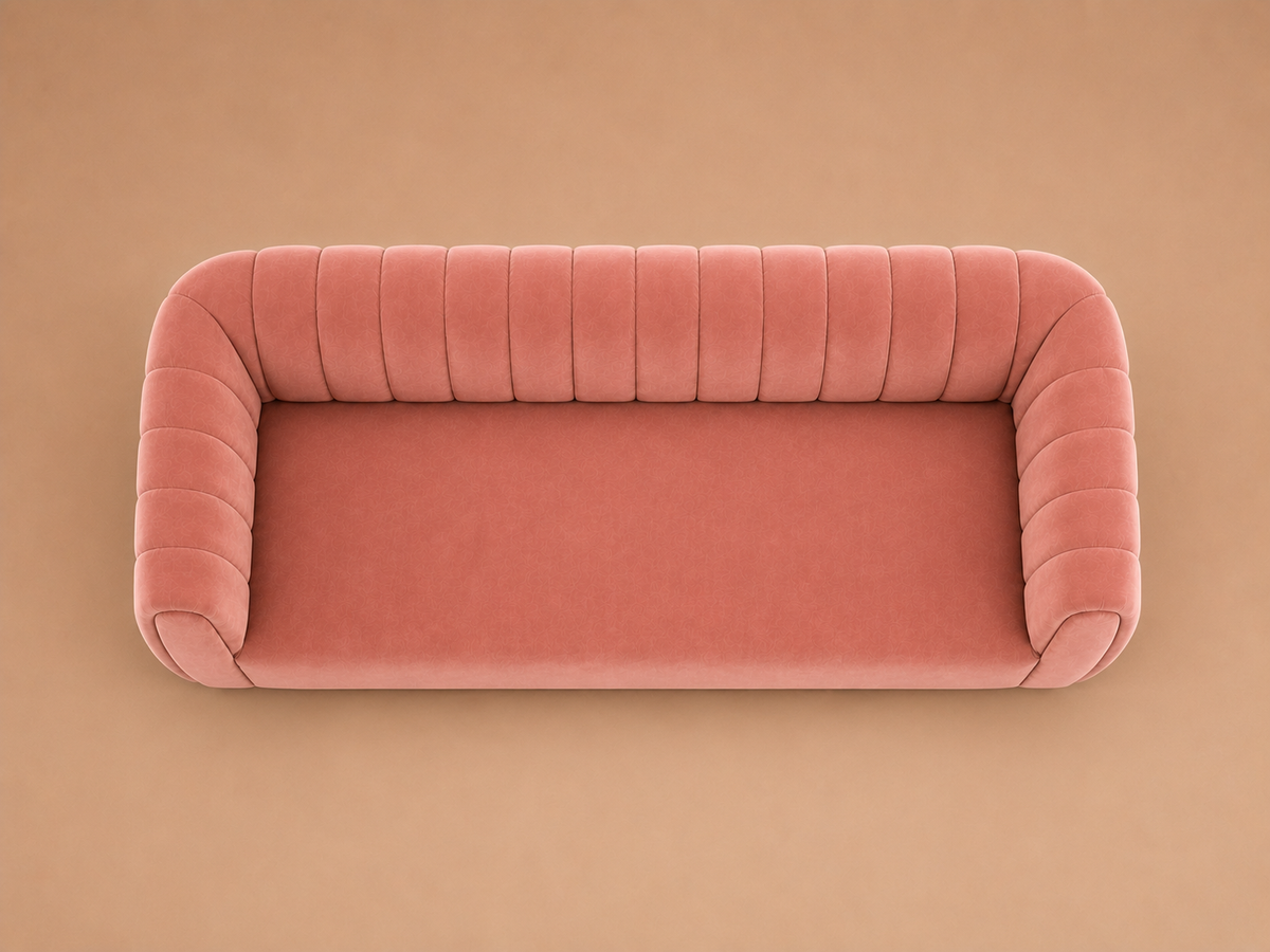 Modern Pink Channel-Tufted 3-Seater Sofa with Curved Arms Sofa