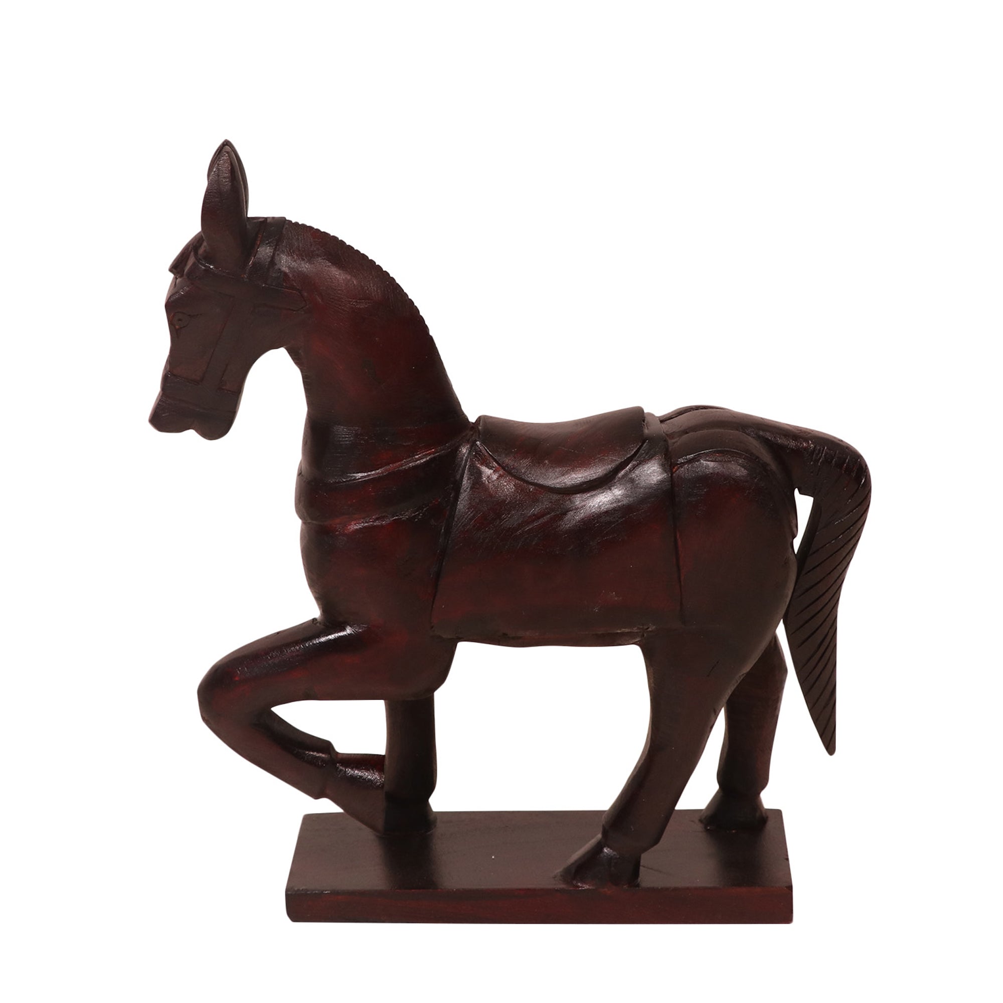 Solid wood carved showpiece horse Animal Figurine