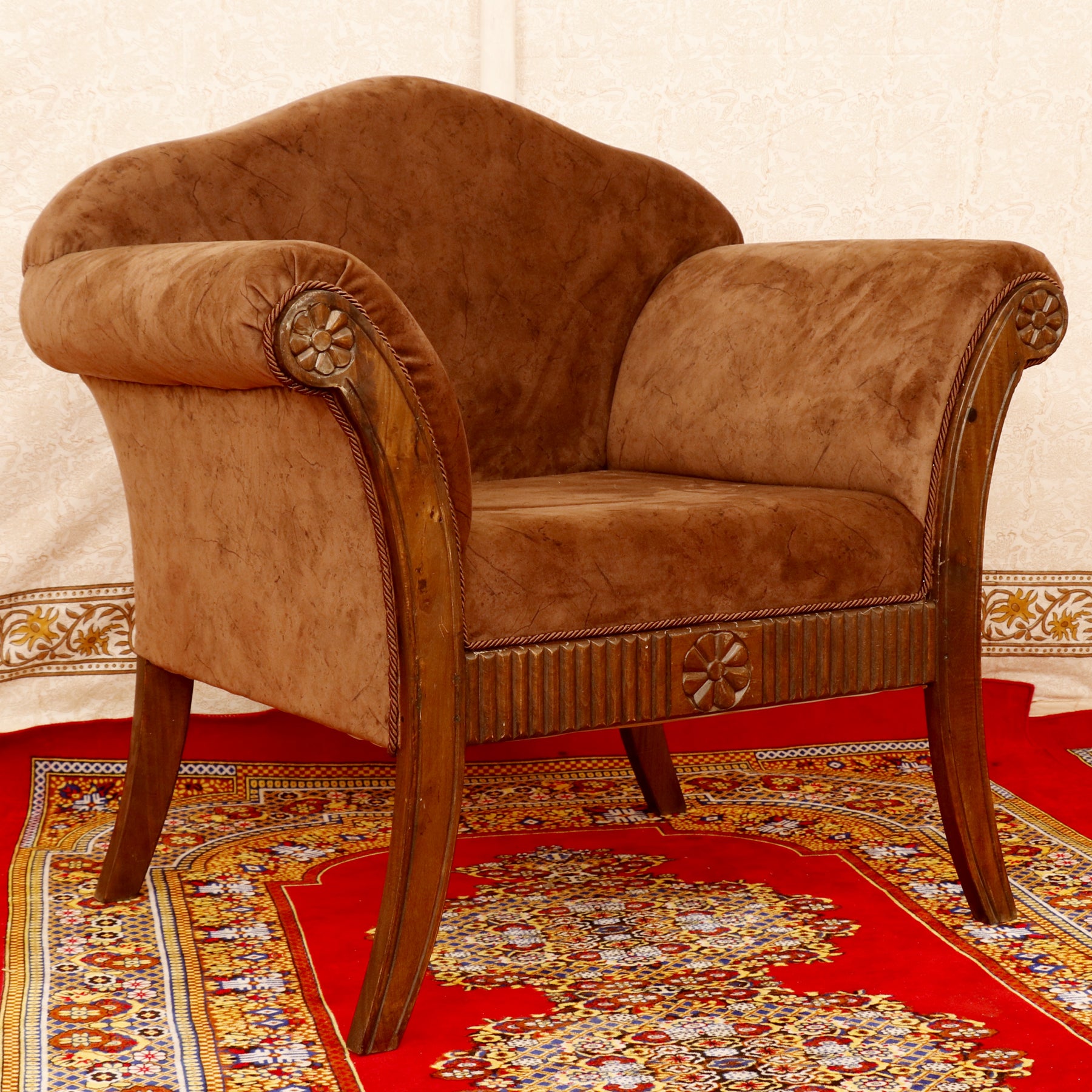 Softer Brown Solid wood structure upholstered Single seater sofa Sofa