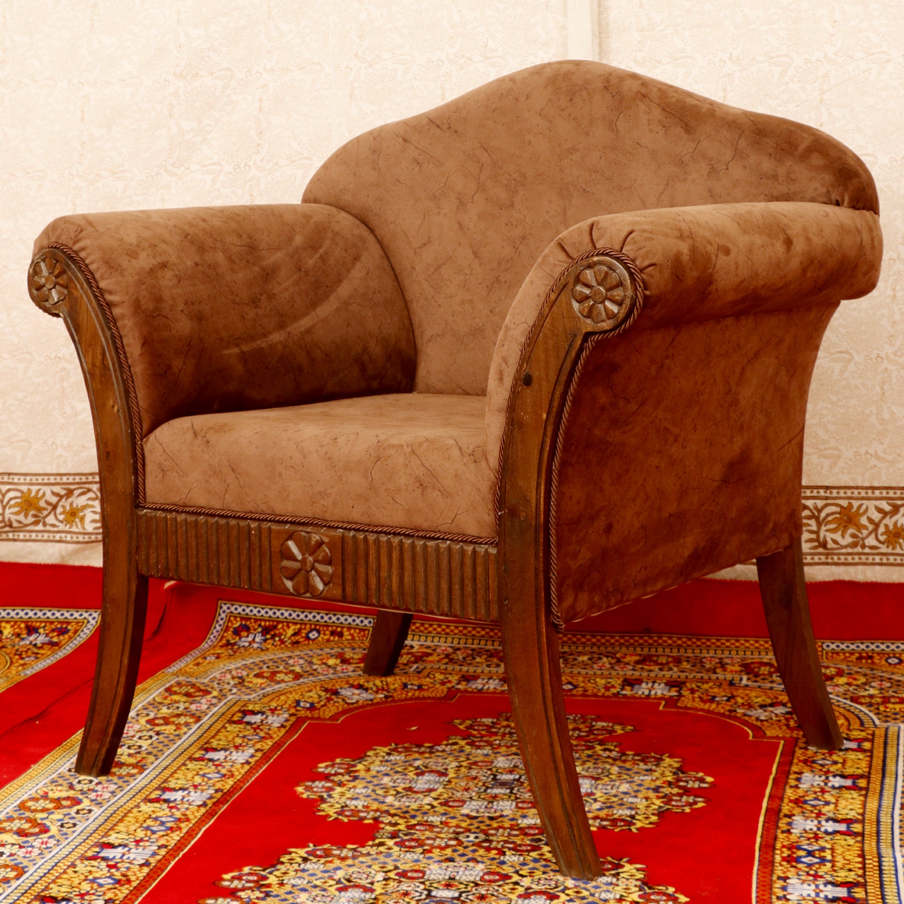 Softer Brown Solid wood structure upholstered Single seater sofa Sofa