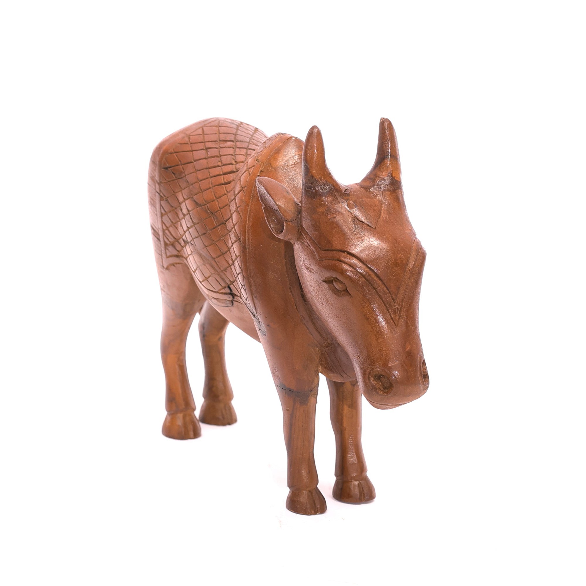 Wooden Intricate Majestic Cow Showpiece Animal Figurine