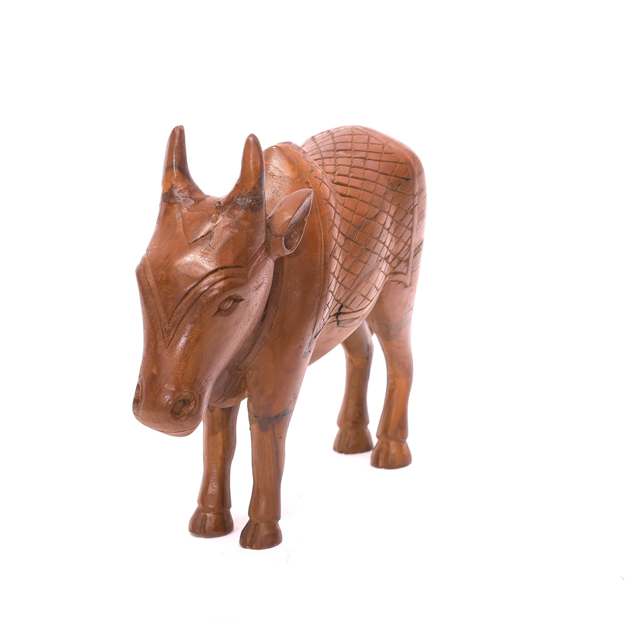 Wooden Intricate Majestic Cow Showpiece Animal Figurine