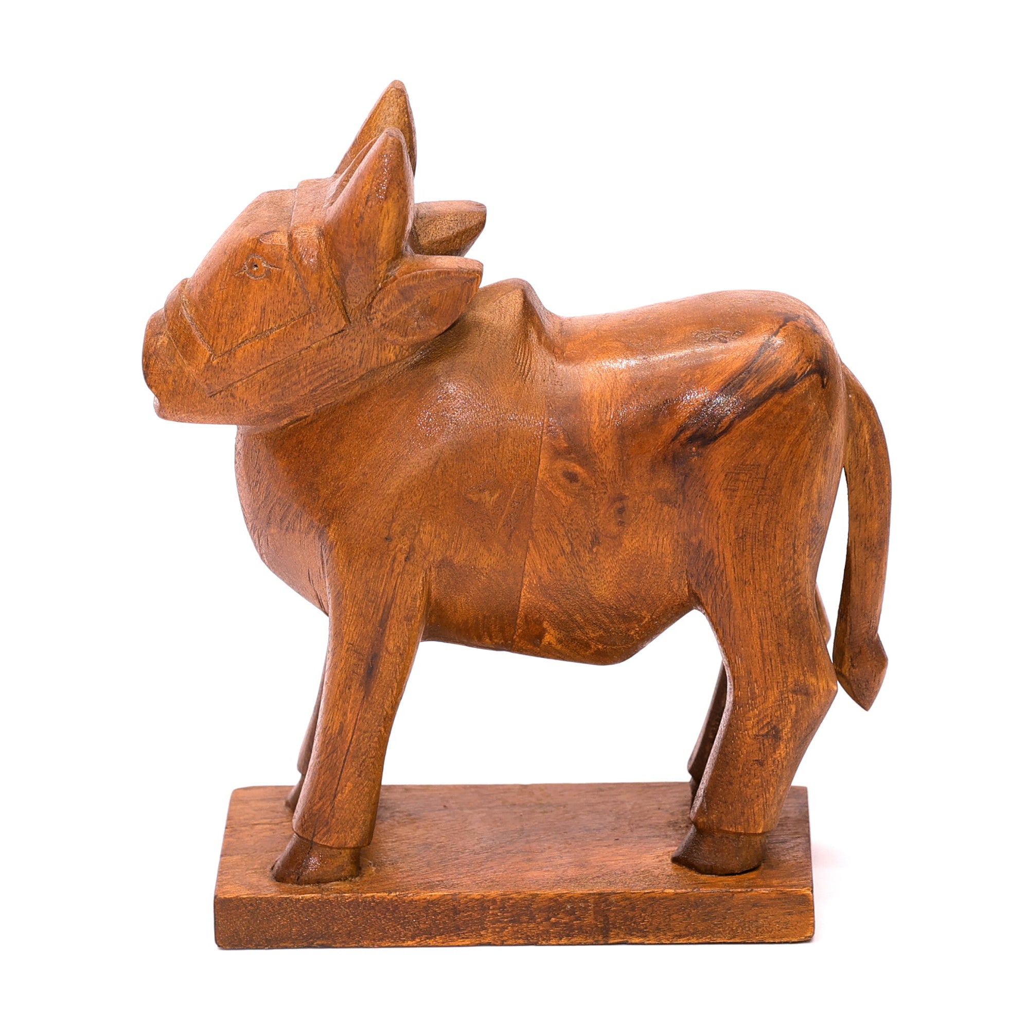 Artistically Handcrafted Wooden Cow Animal Figurine
