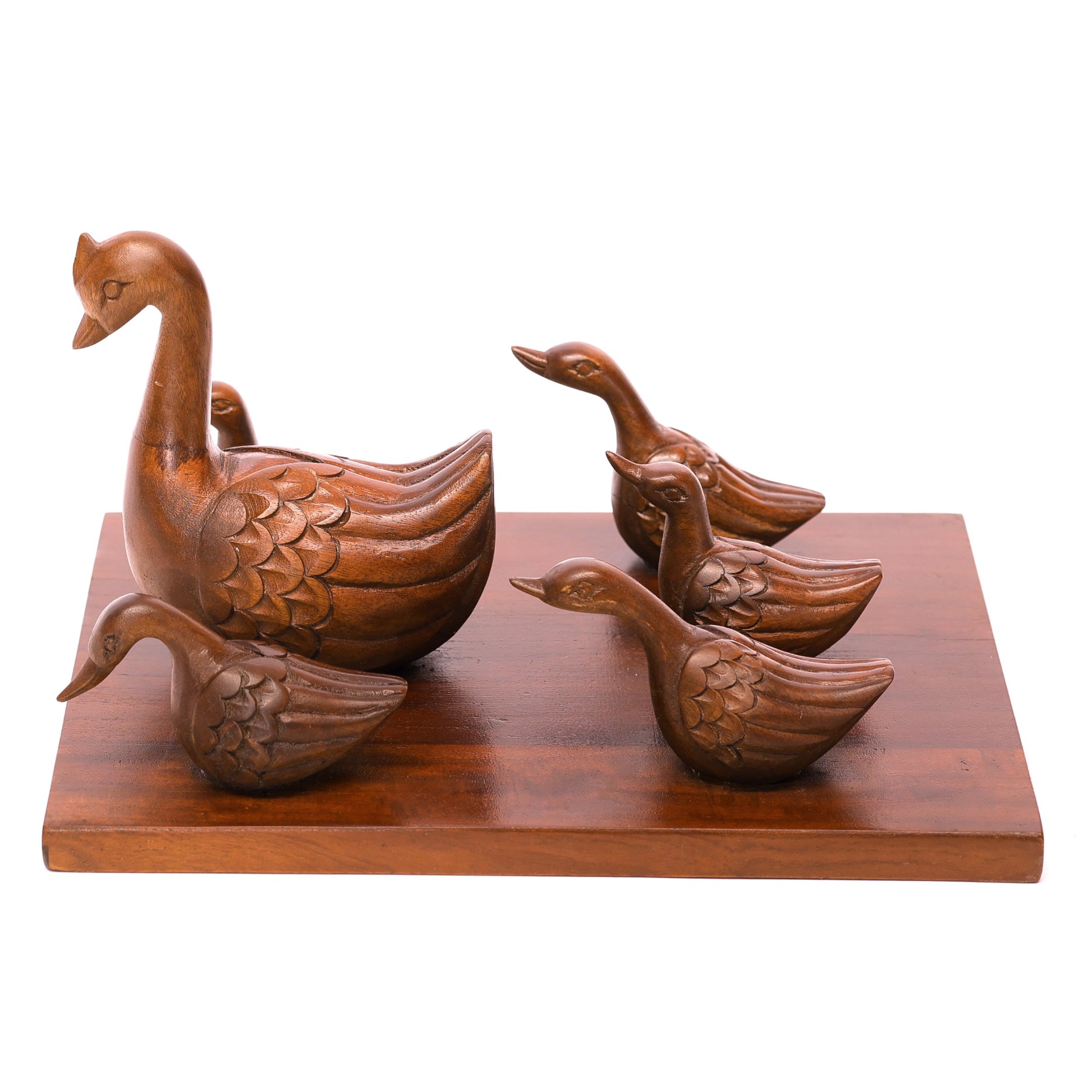Elegant Antique Style Wooden Swan Group Showpiece Animal Figurine