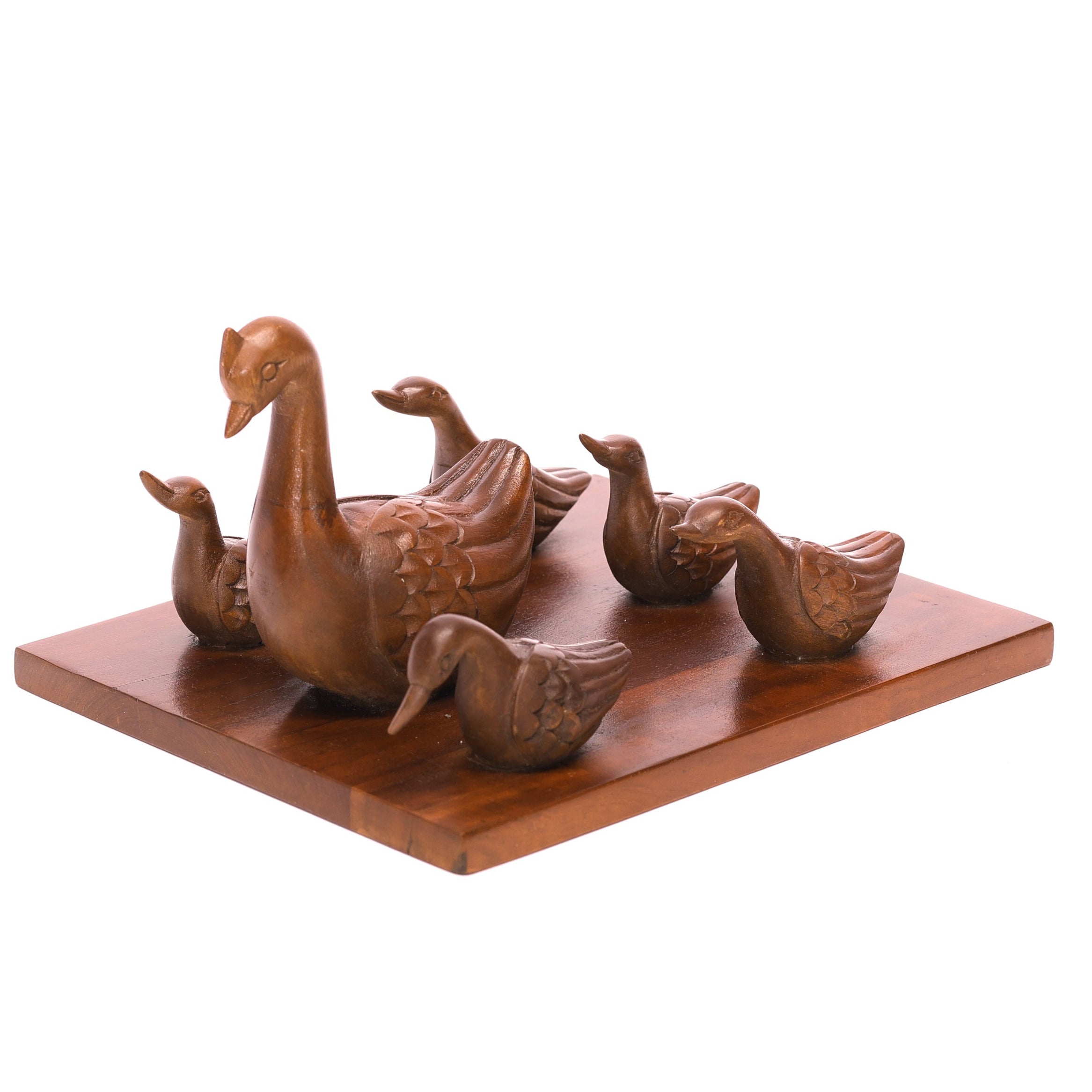 Elegant Antique Style Wooden Swan Group Showpiece Animal Figurine