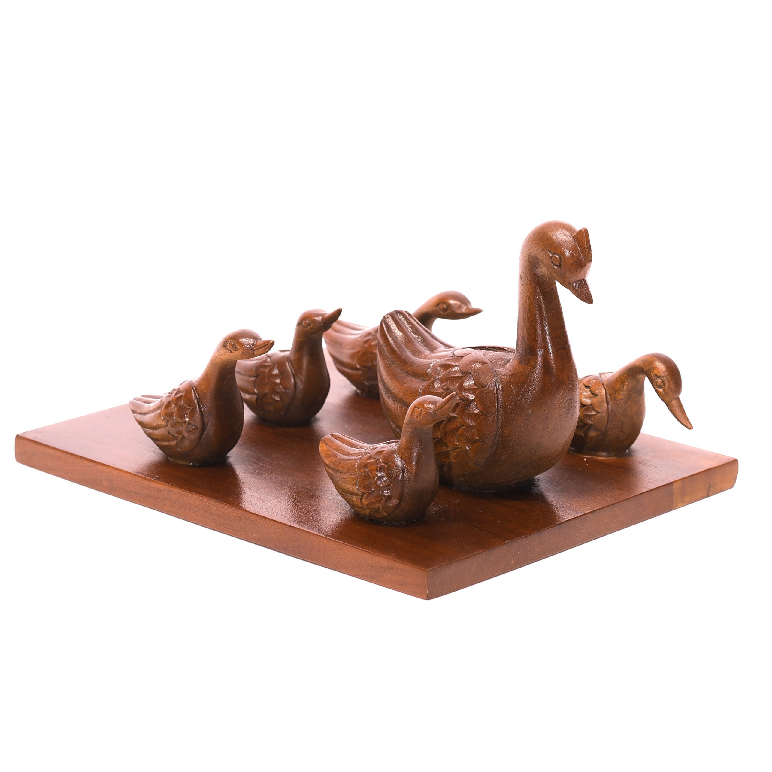 Elegant Antique Style Wooden Swan Group Showpiece Animal Figurine