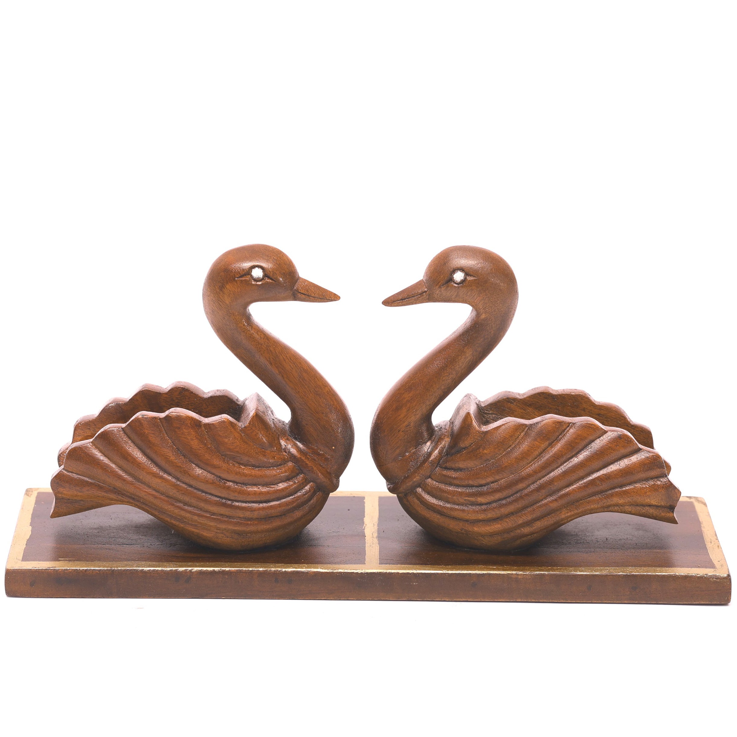 A Pair of Wooden Swans Showpiece Animal Figurine