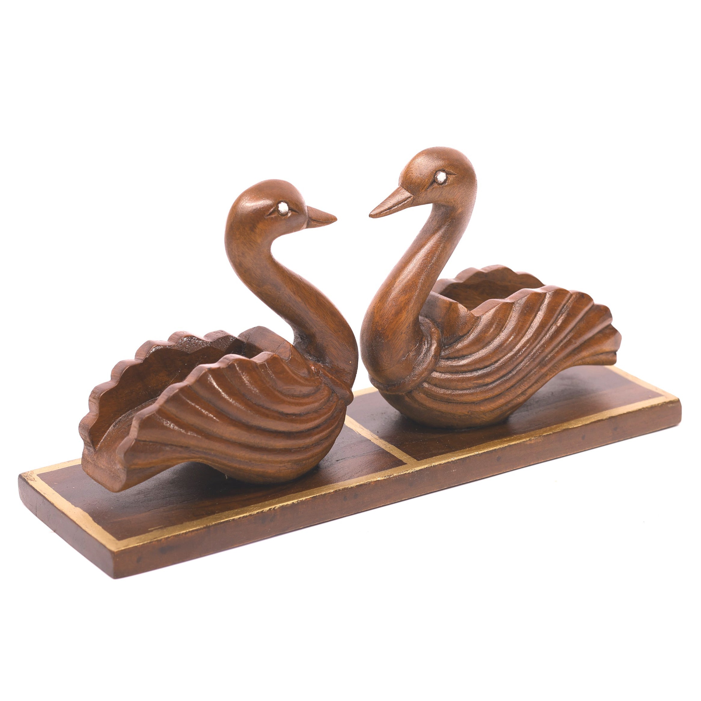 A Pair of Wooden Swans Showpiece Animal Figurine