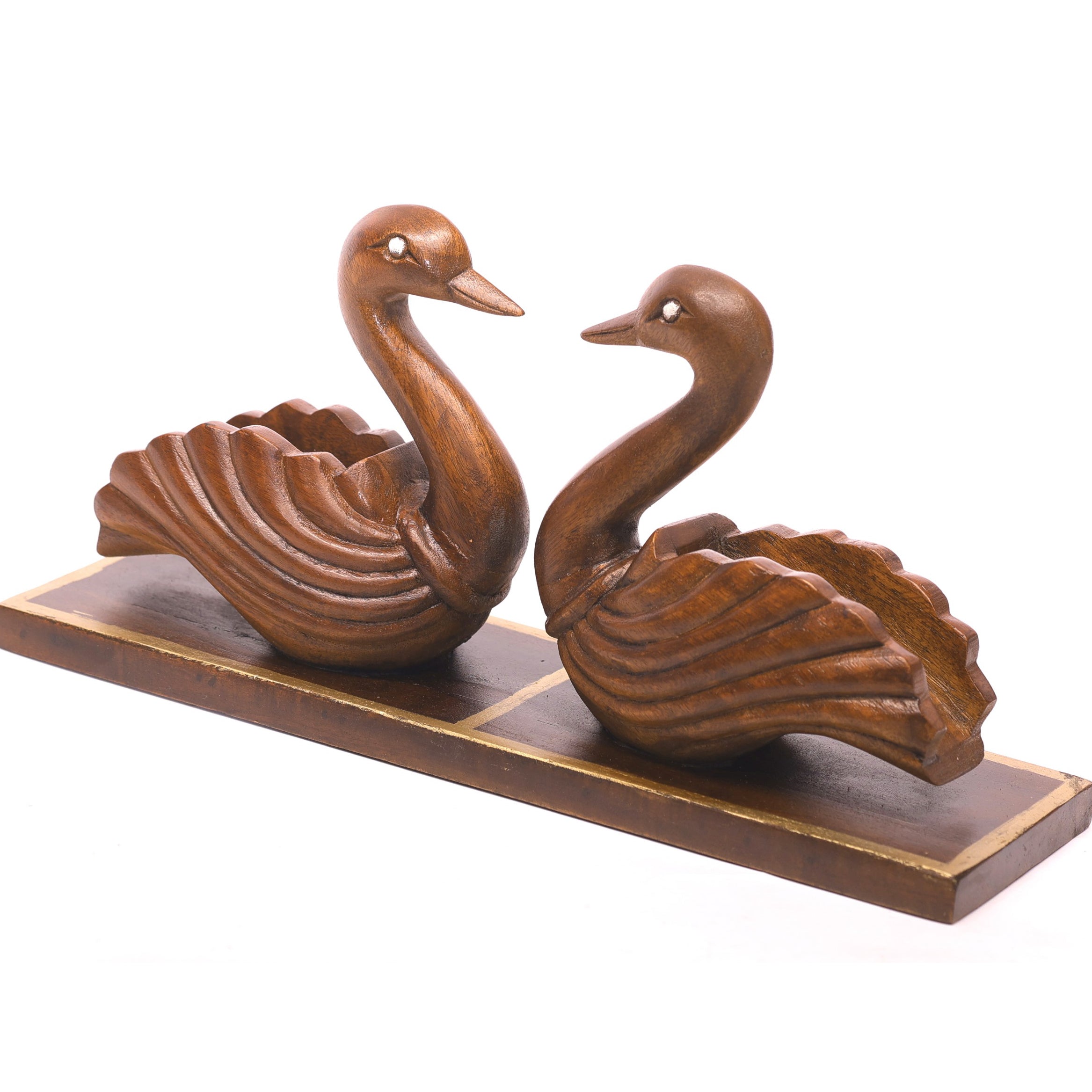 A Pair of Wooden Swans Showpiece Animal Figurine