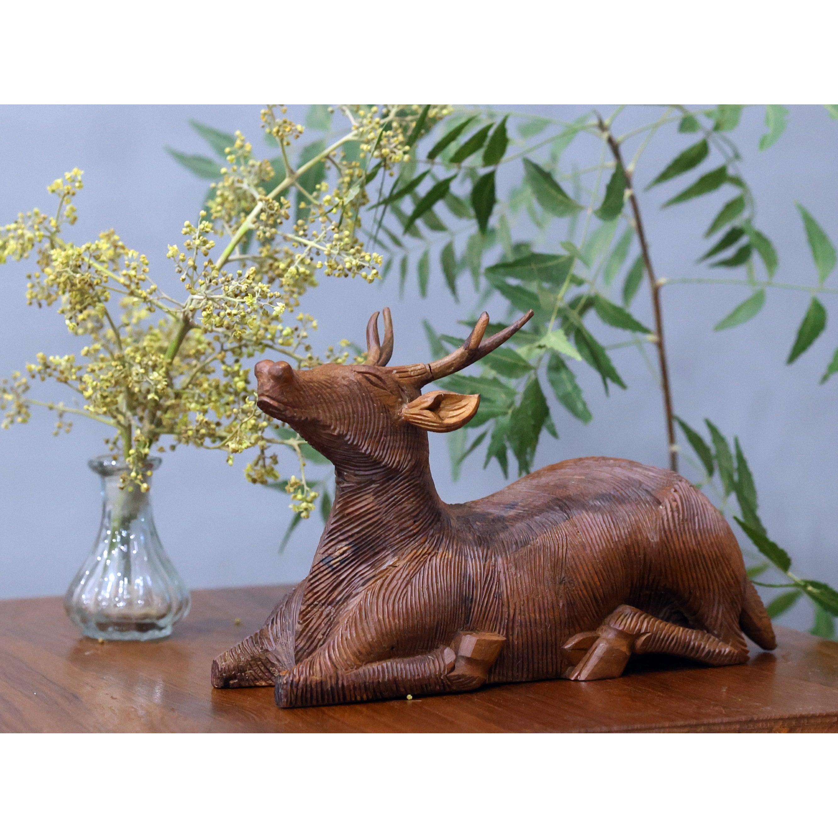 Meditative Wooden Deer Animal Figurine