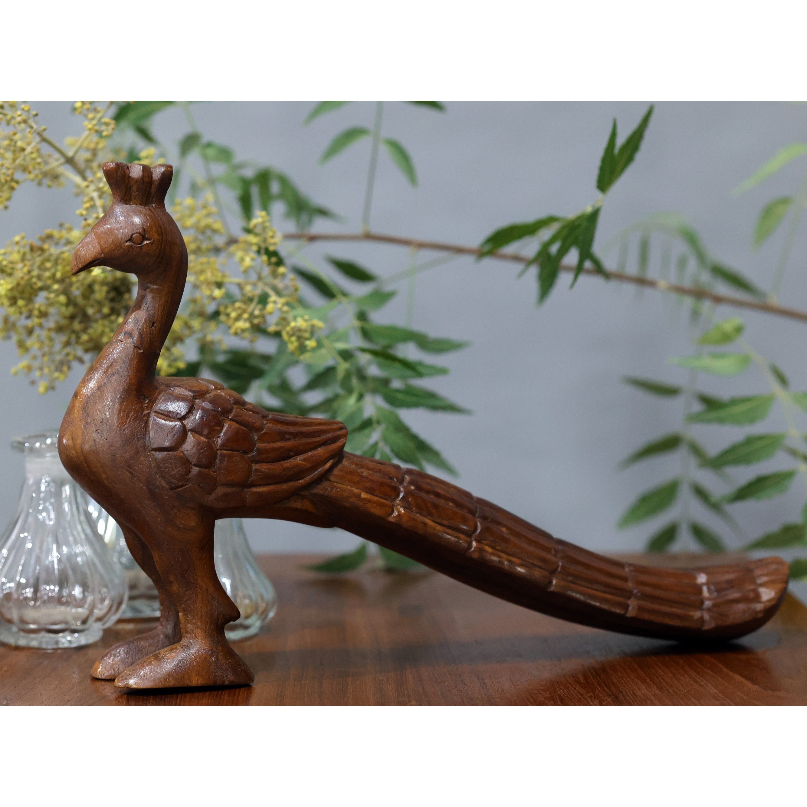 Royal Wooden Peacock Showpiece Animal Figurine