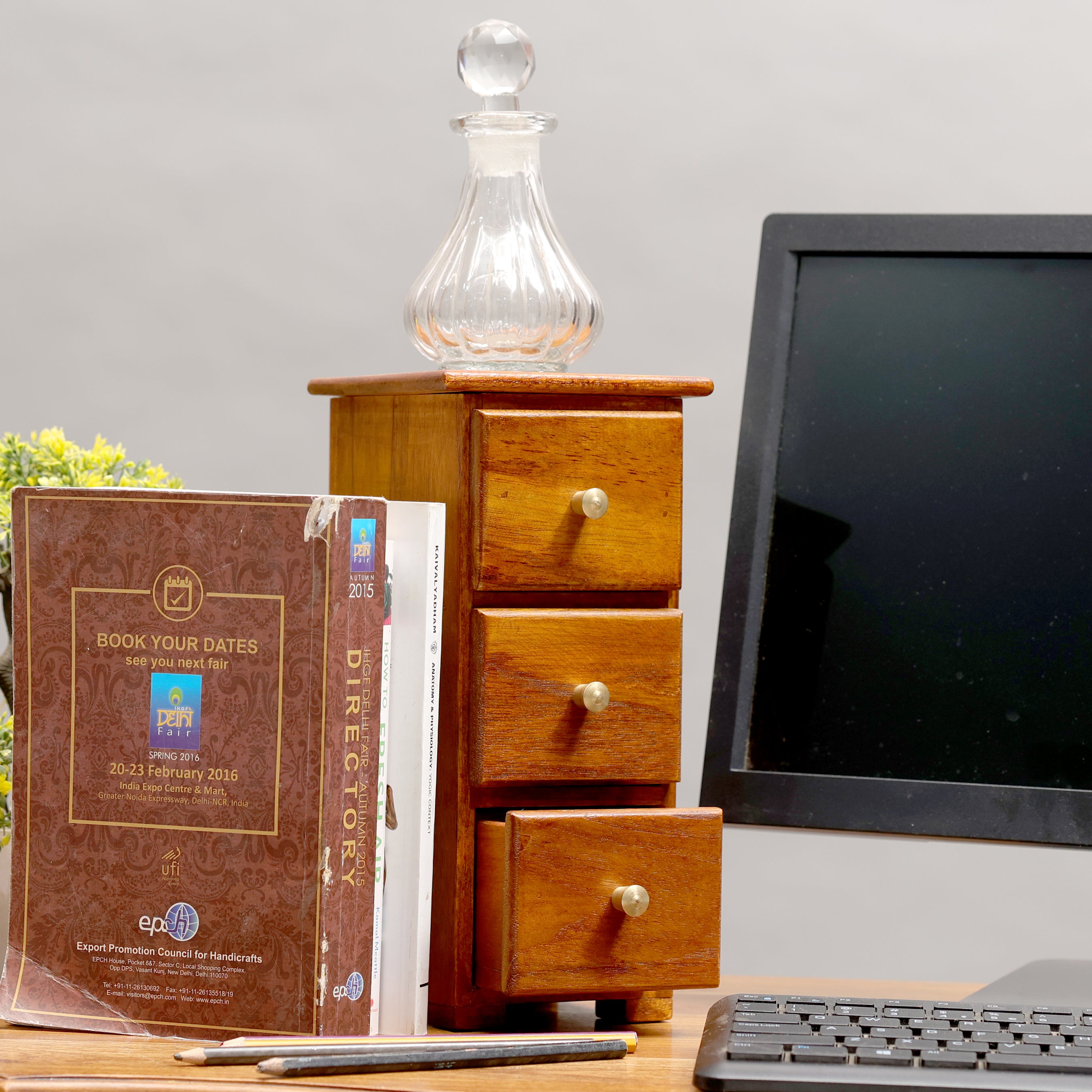 Wooden Miniature Outer Space 3 Drawer Chest Tower (The product is used as Desk organiser) (Natural Touch) Desk Organizer