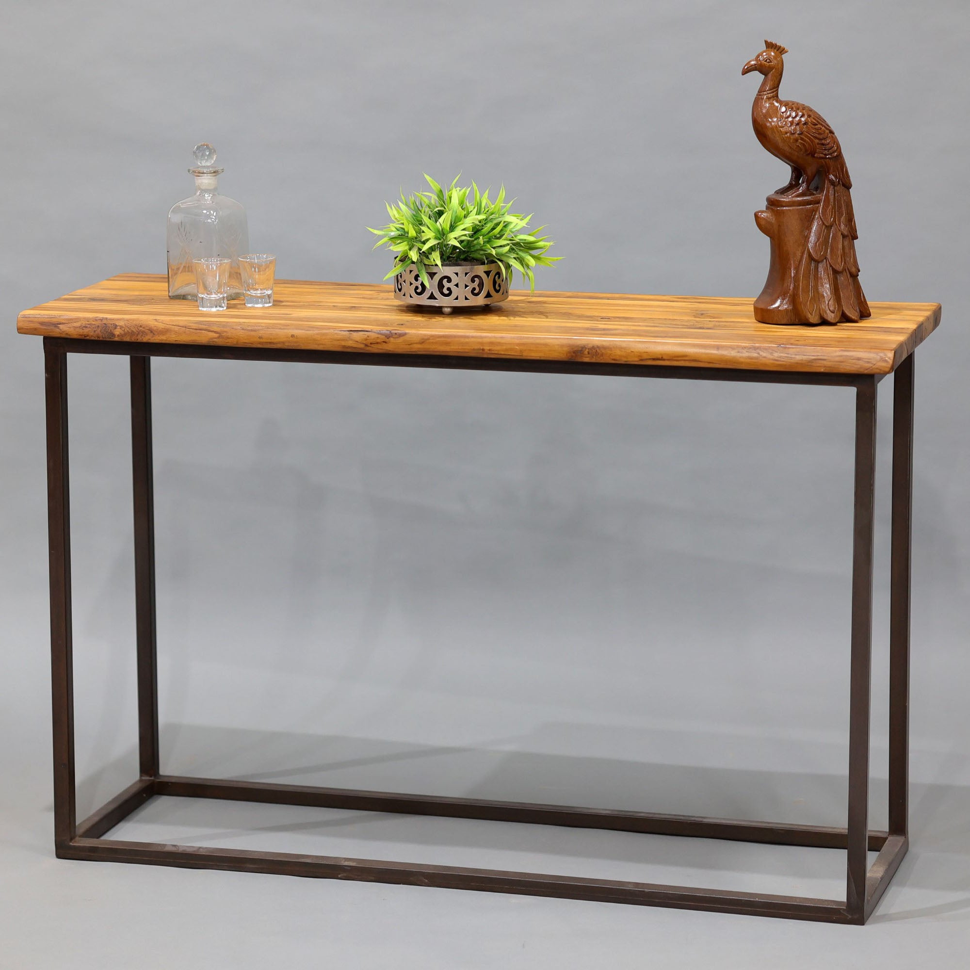 Heritage Finish Metallic Stand Solid wood Top Console Table Console Table