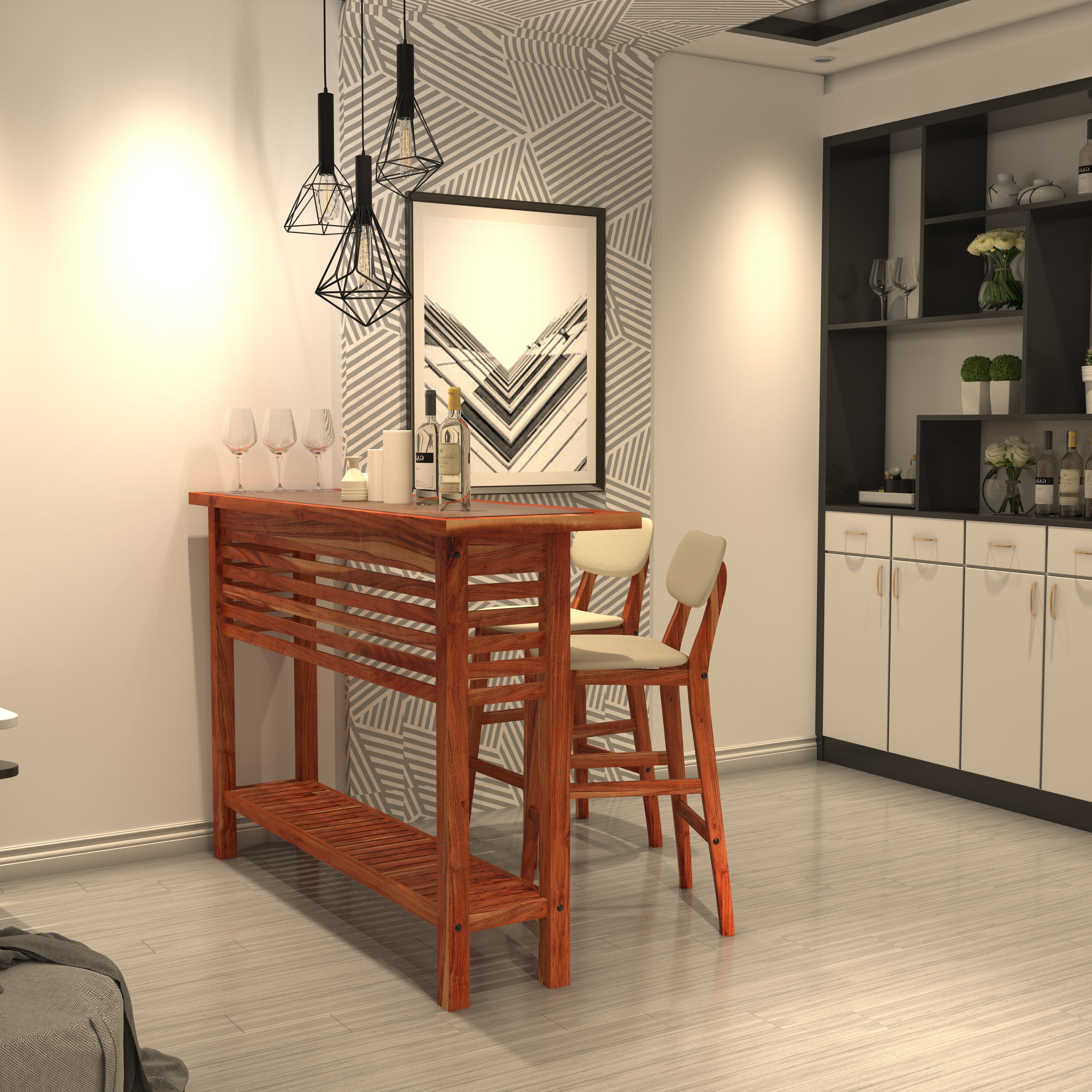 Modern Wooden Bar Table Set with Chairs – Stylish Home Bar Furniture Dining Set