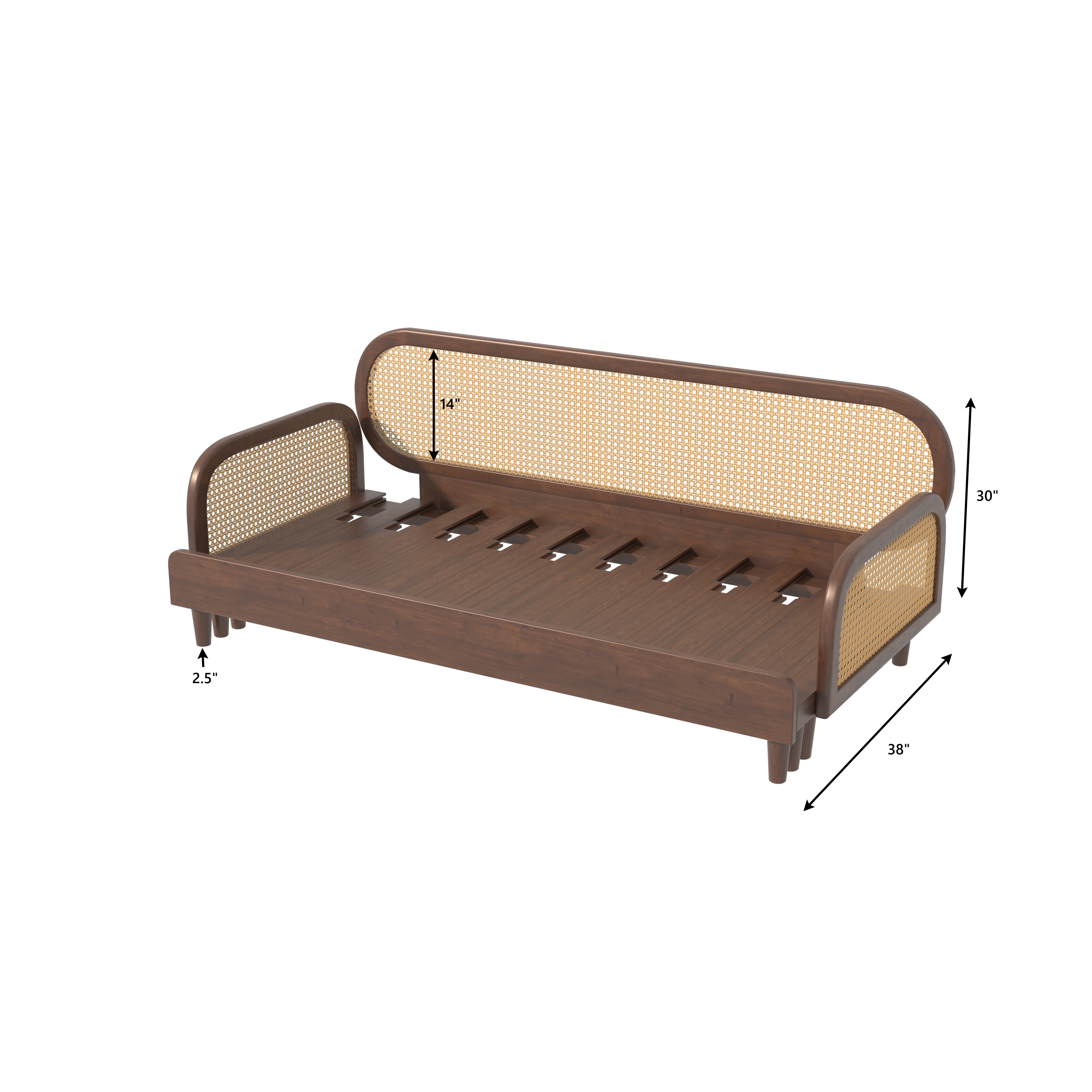 Artisan Luxe Extendable Day Bed with Curved Cane-Style Backrest Sofa cum bed