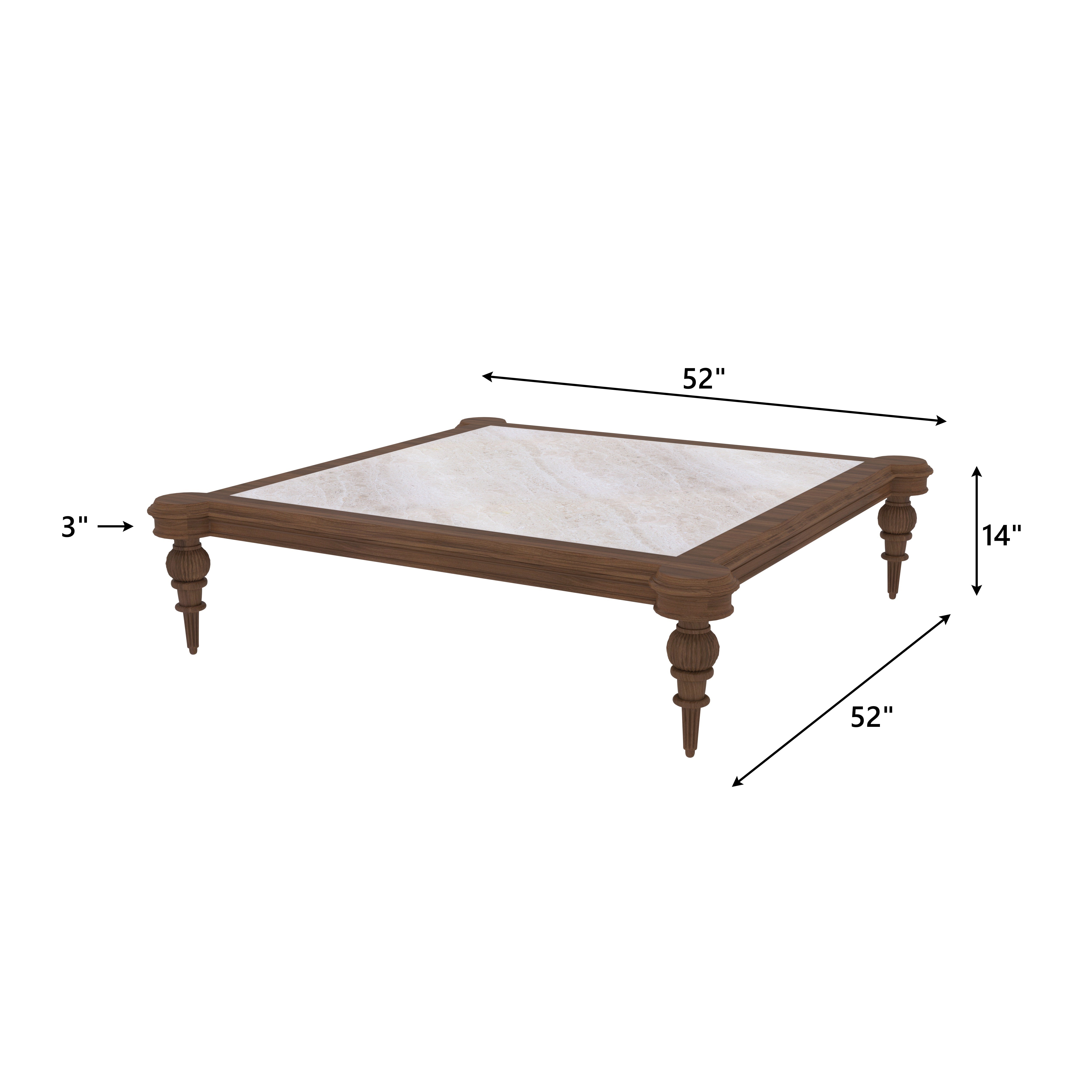 Handcrafted Low-Height Dining Set - Marble Top Table with Cushioned Floor Seating (4 Seater) Dining Set