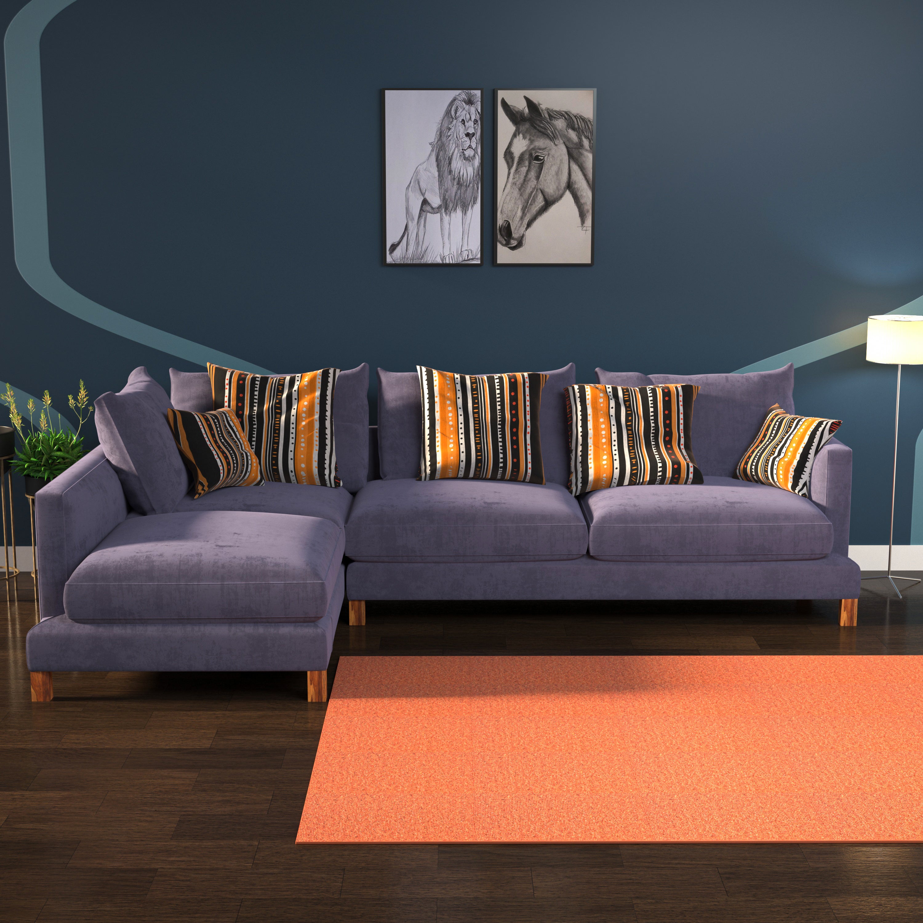 Voilet Purple Pastel Coloured with Premium Comfort L Shaped 4 Seater Sofa Set for Home Sofa
