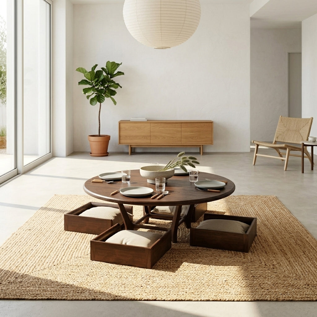 Round Dining Table with Integrated Seating