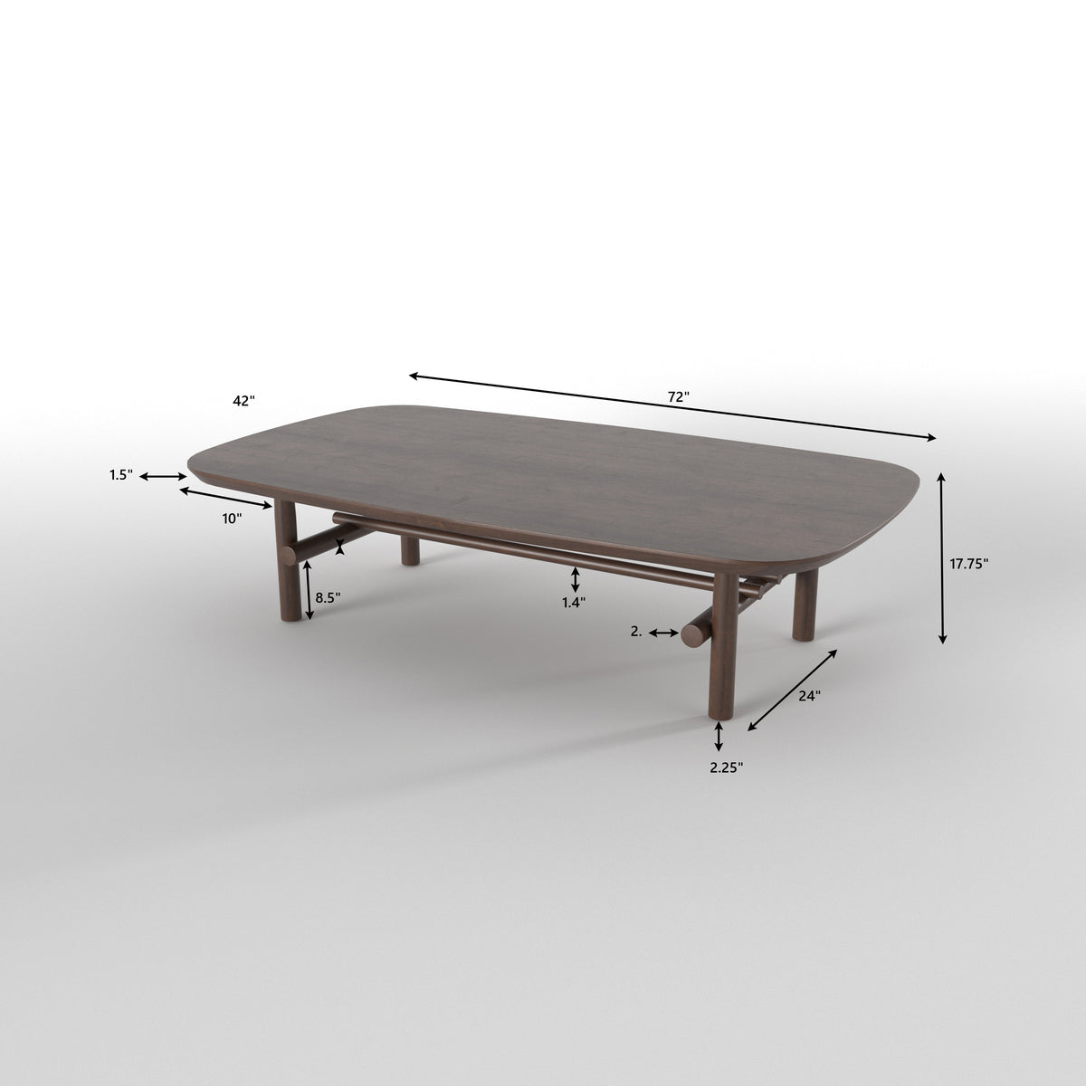 Long Rectangular Dining Table with Rounded Edges and Crossbar Base Japanese Dining Set