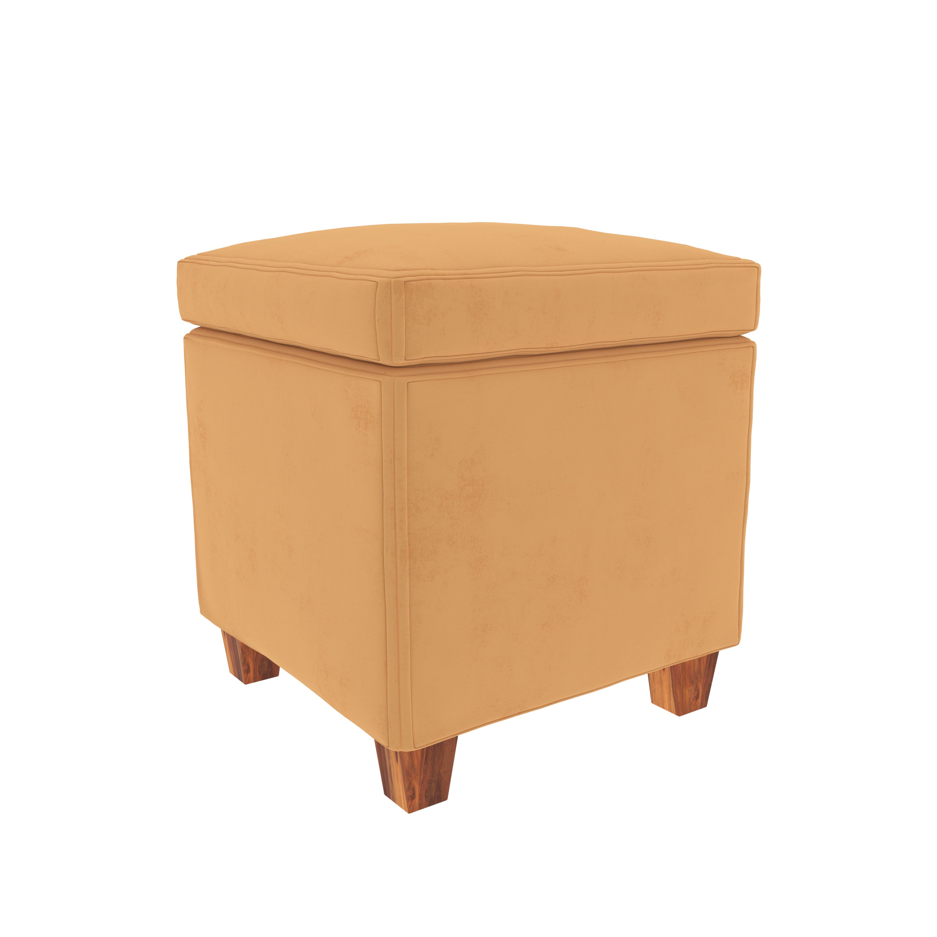 Aqua Light Orange Wooden Smooth Finish Light Seating Stool Pouf