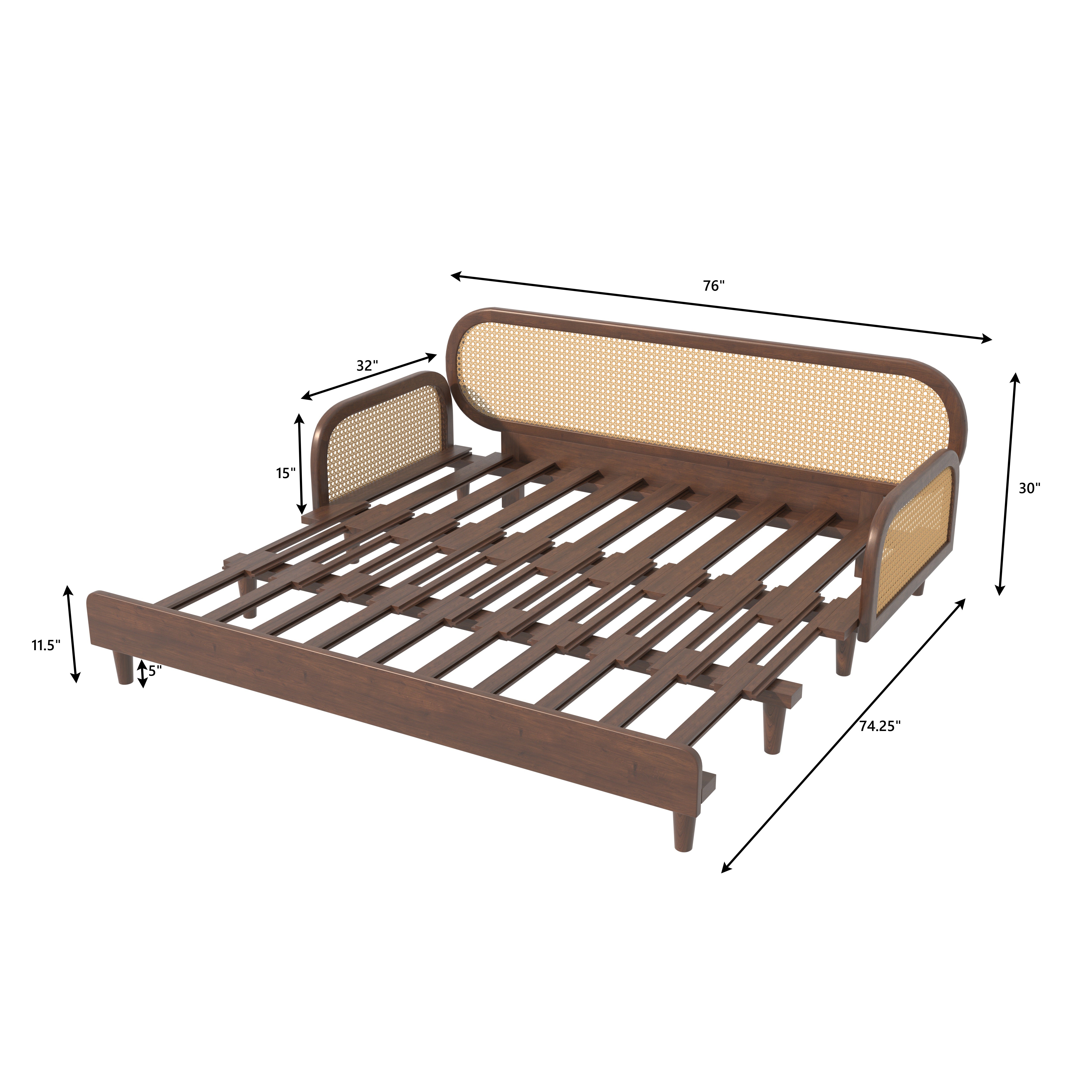 Artisan Luxe Extendable Day Bed with Curved Cane-Style Backrest Sofa cum bed