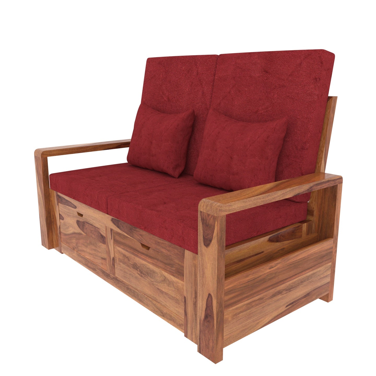 Retro Reddish Vintage Sheesham Wooden 2 Seater Sofa with Storage Sofa